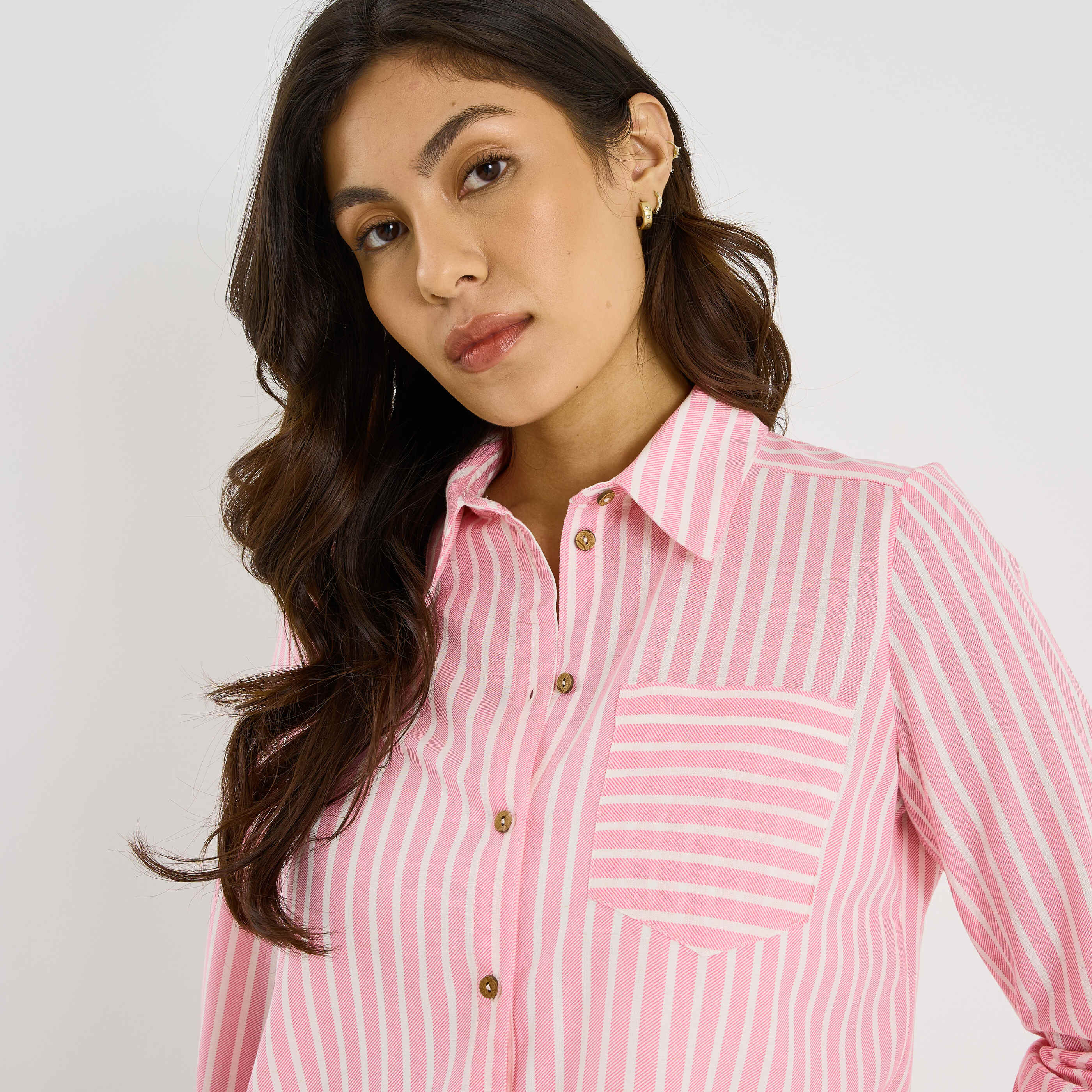 Chemise longue &agrave; rayures femme