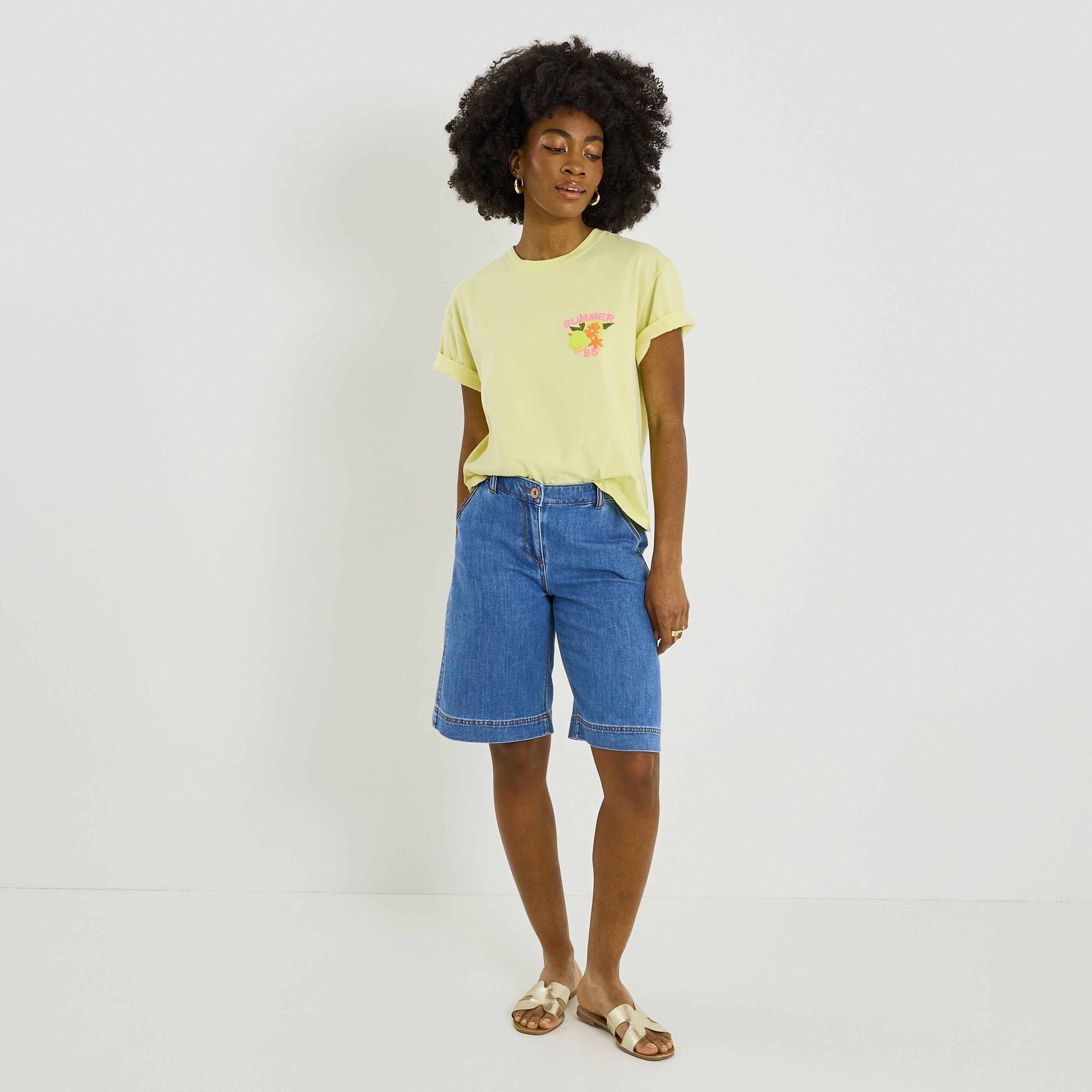 T-shirt col rond print citron femme