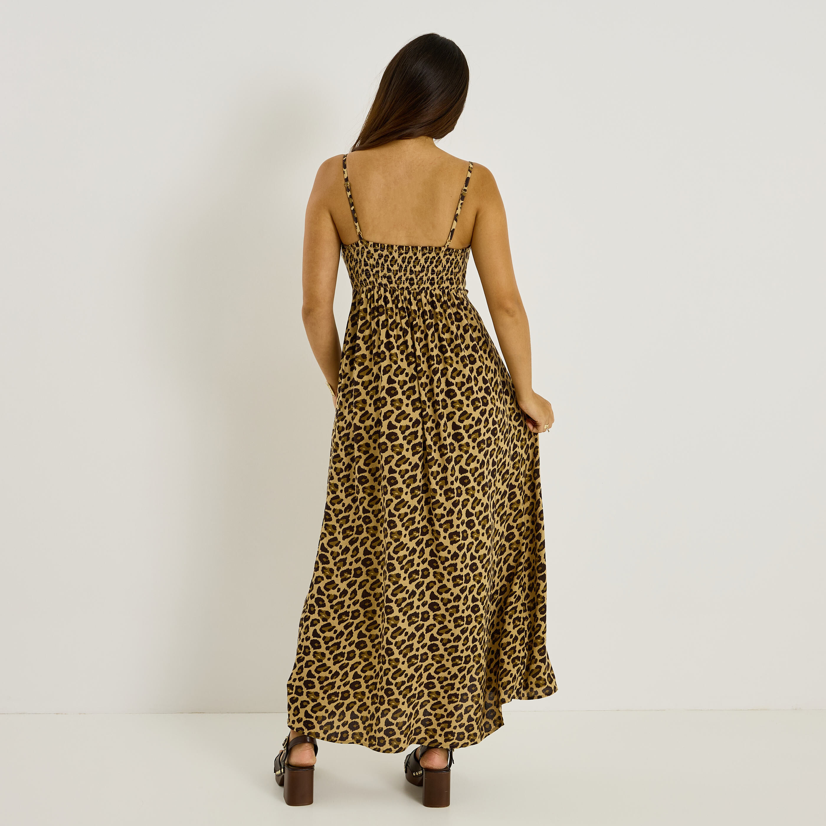 Robe longue imprim&eacute;e &agrave; bretelles