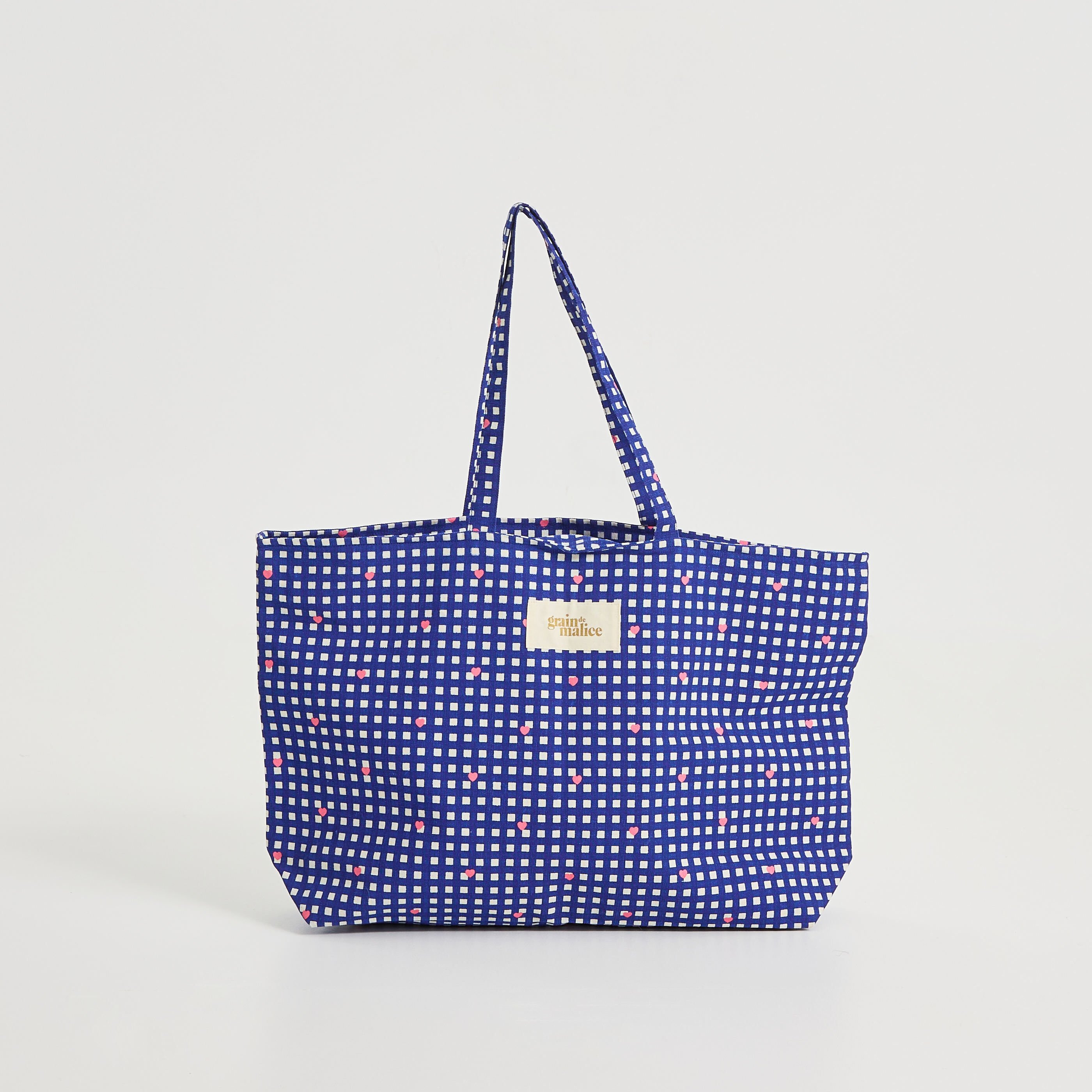 Tote bag motif vichy avec message femme