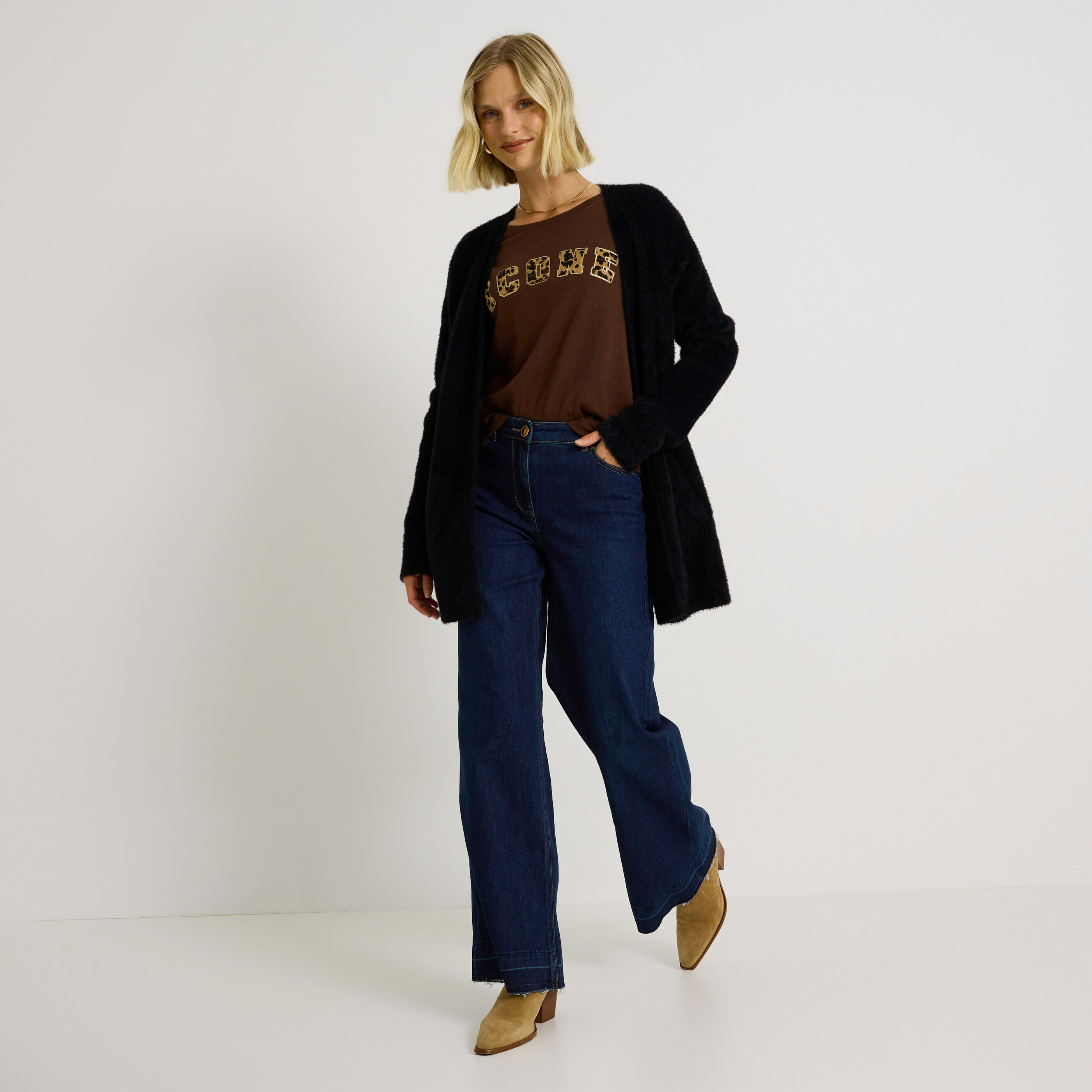 Gilet long fluffy femme