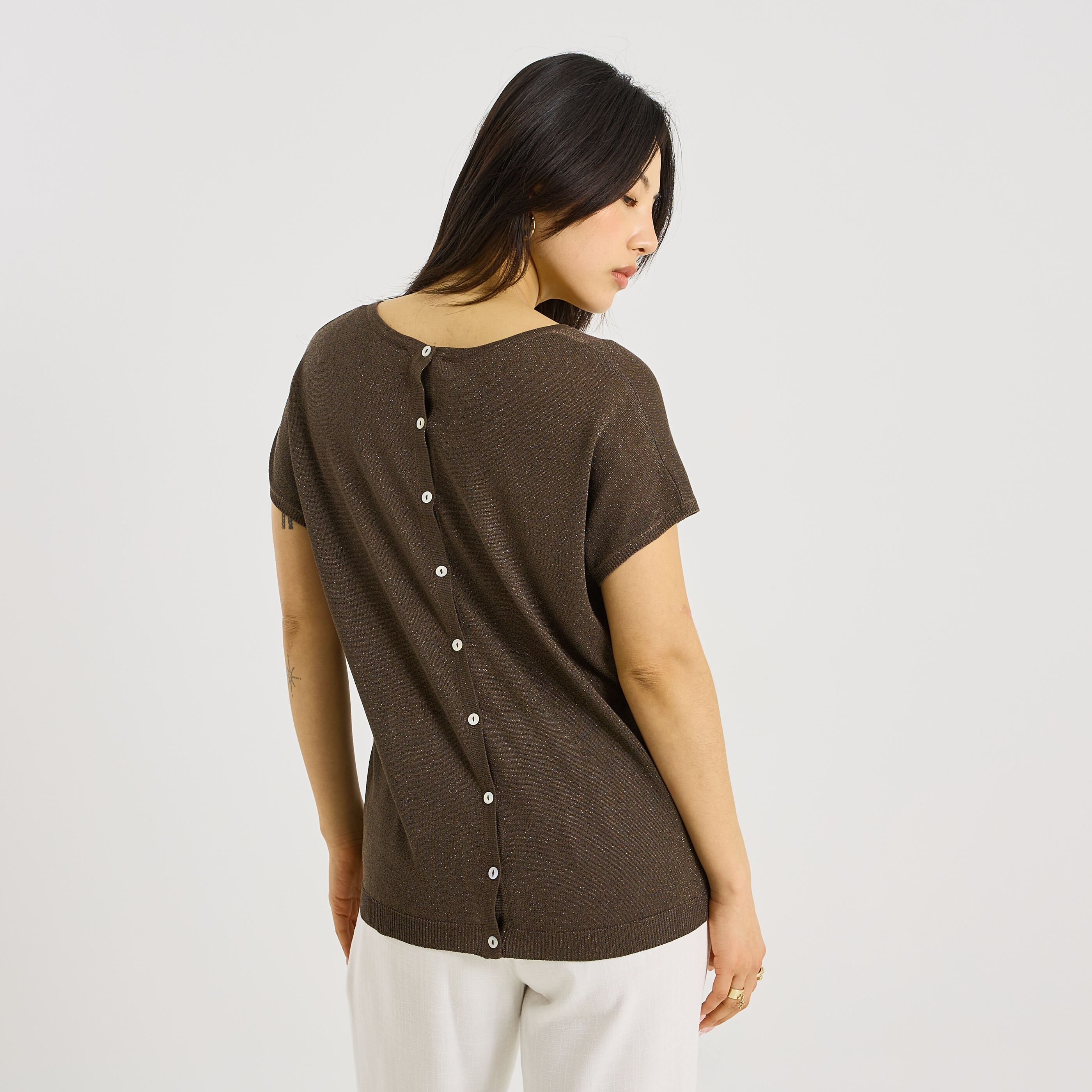 Pull brillant &agrave; manches courtes femme