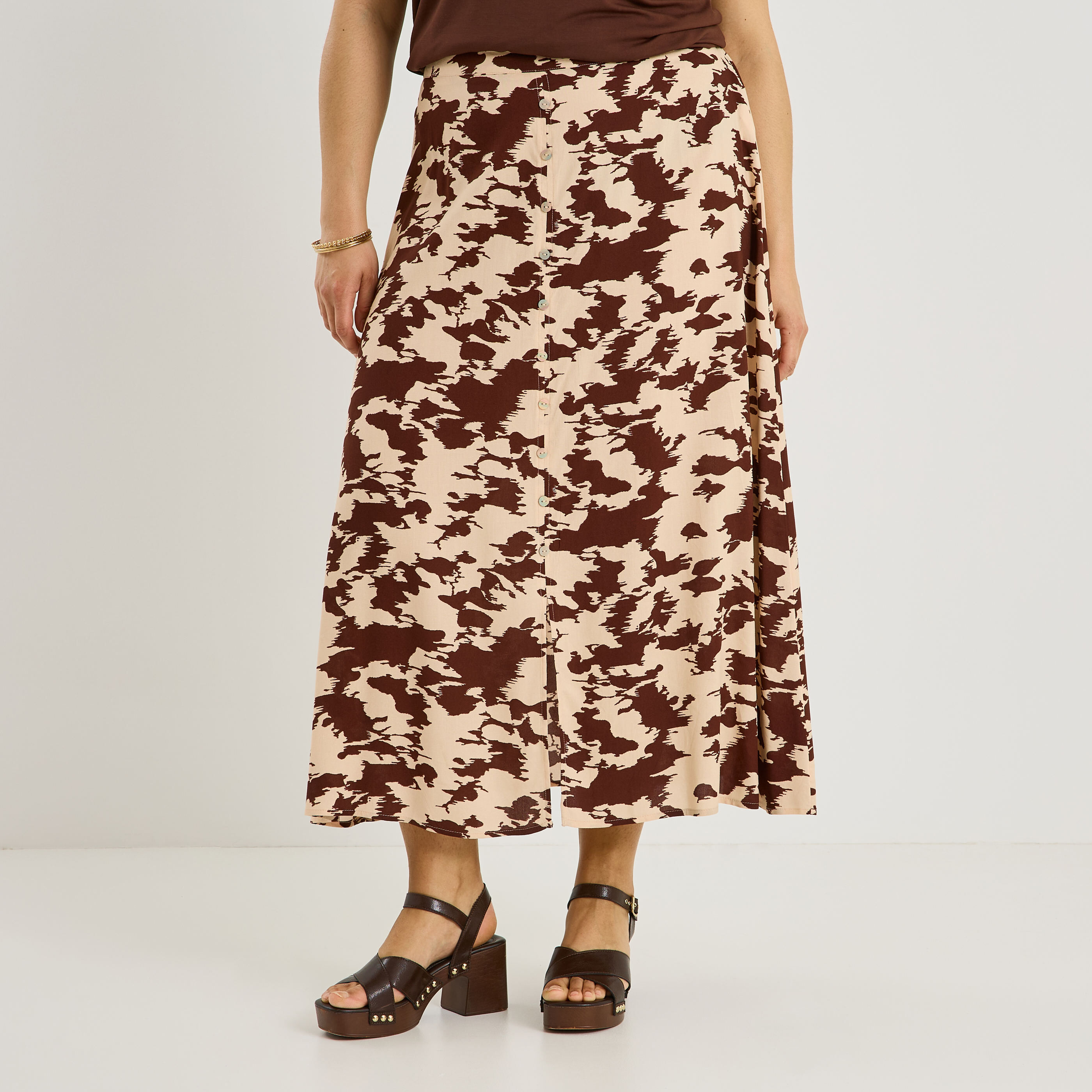 Jupe mi-longue imprim&eacute;e