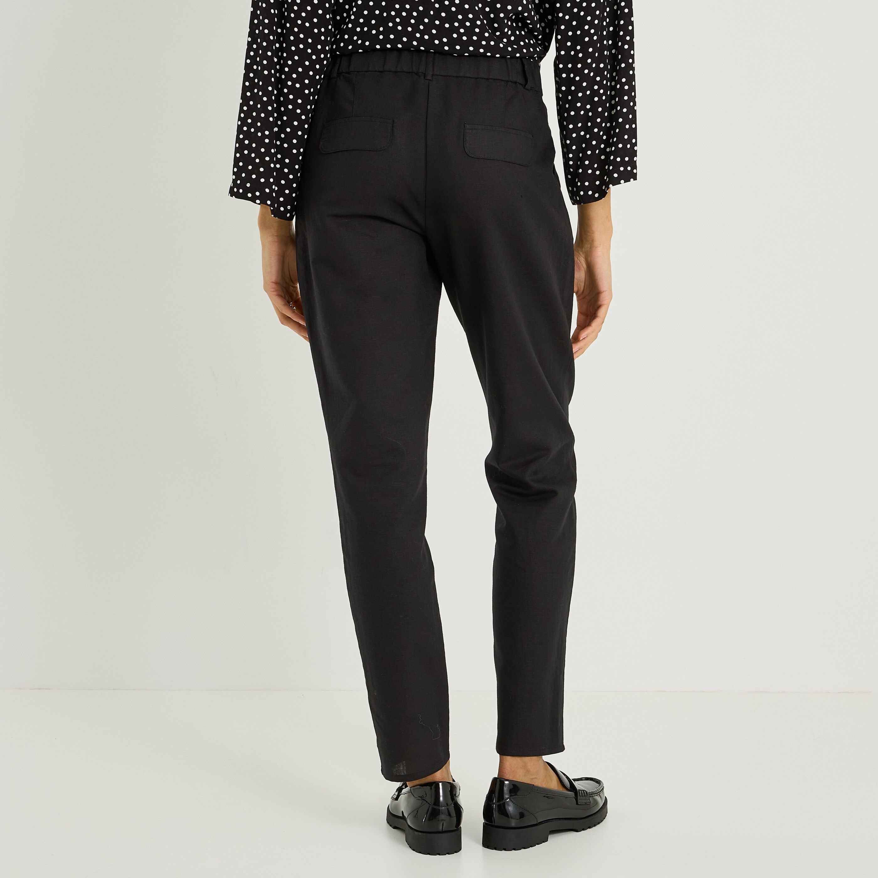 Pantalon &agrave; plis en lin m&eacute;lang&eacute; femme