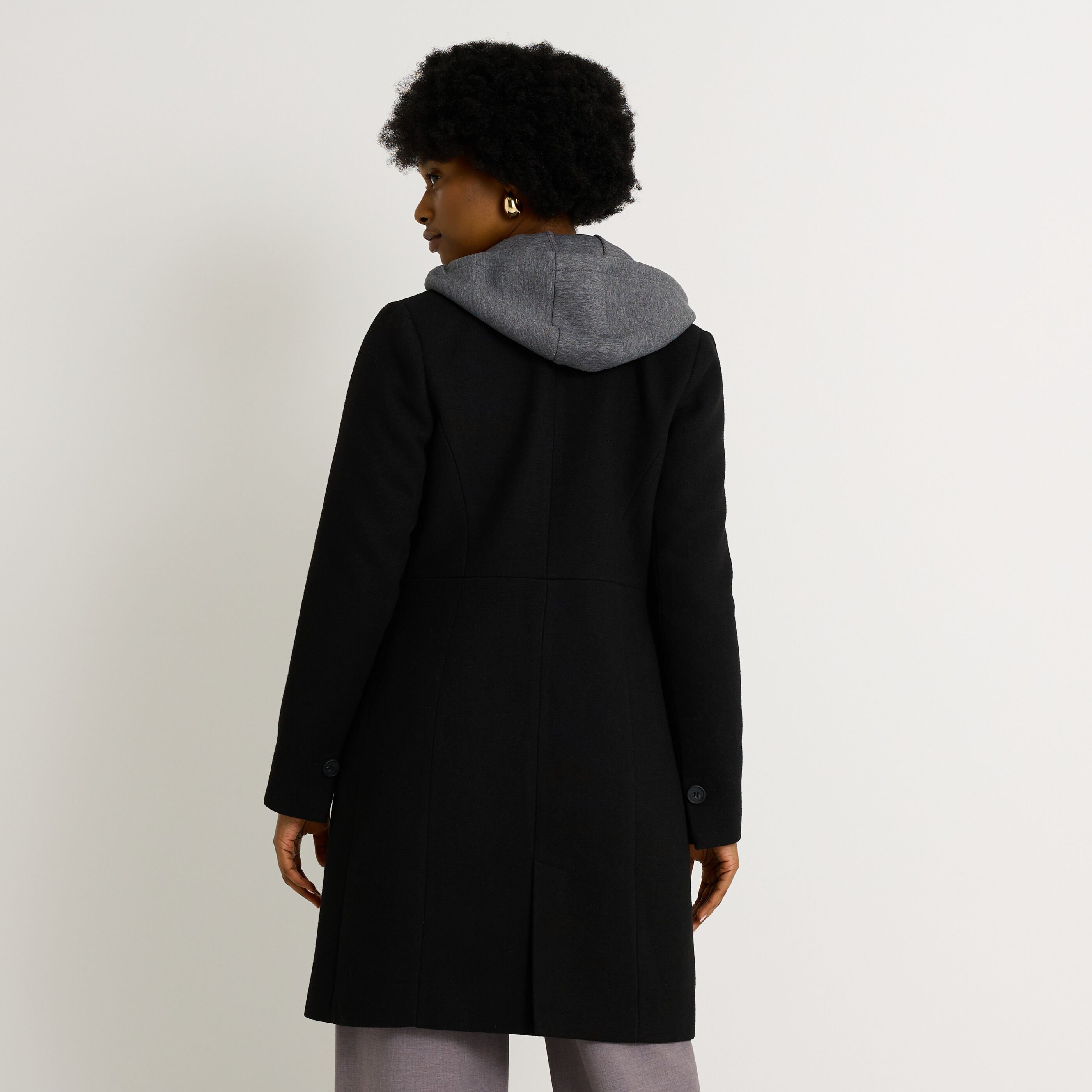 Manteau mi-long capuche amovible femme