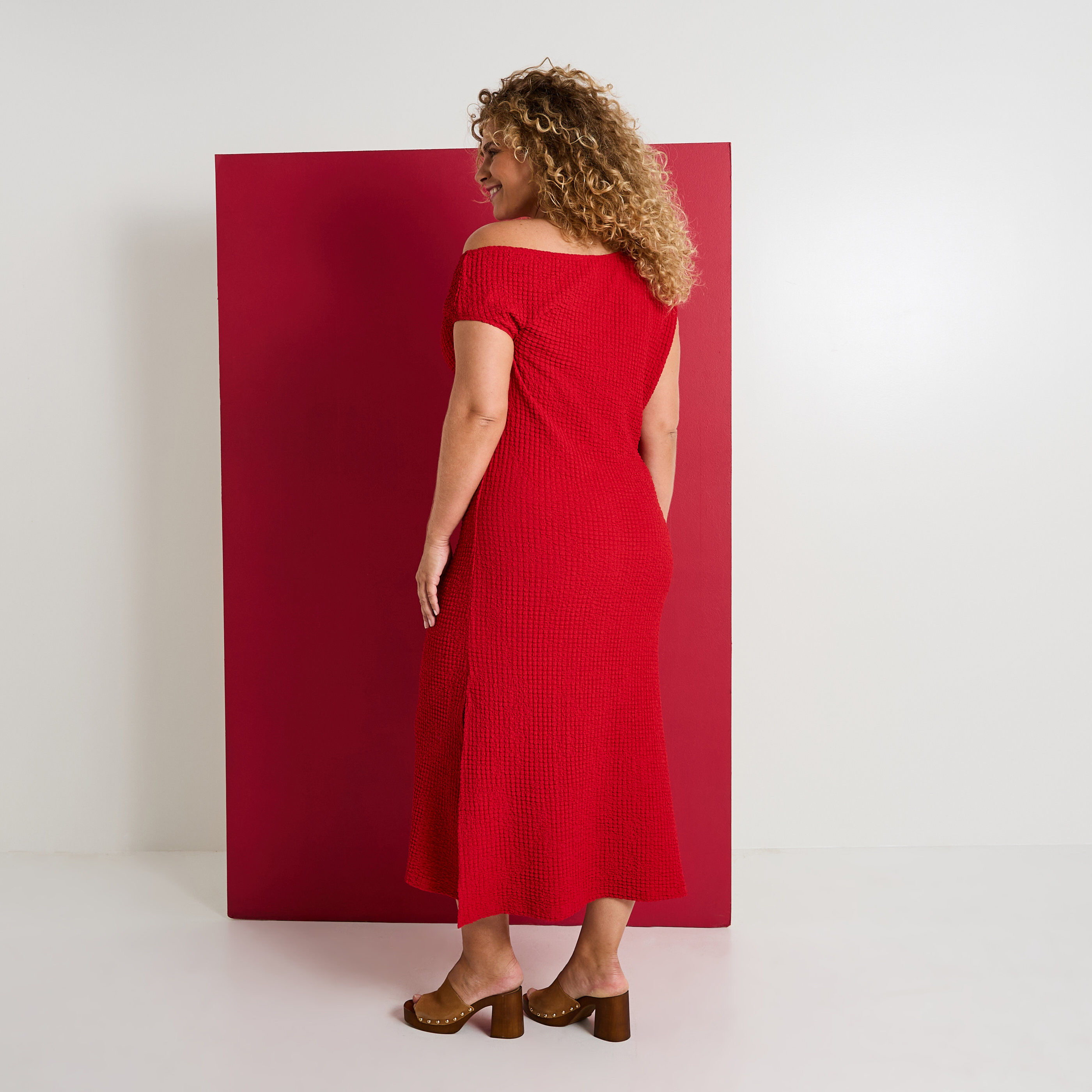 Robe longue en maille gaufr&eacute;e