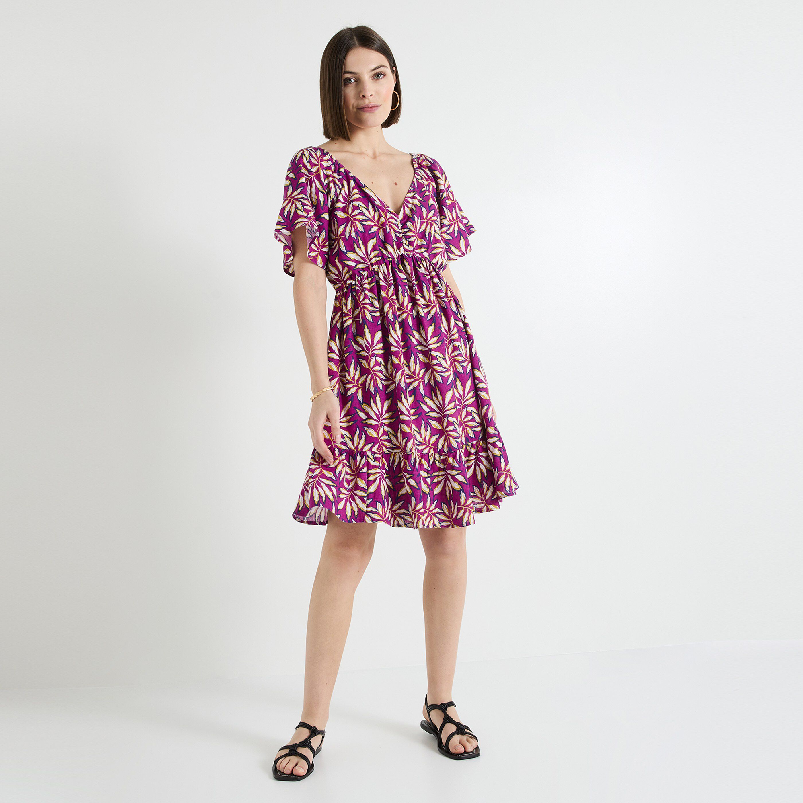 Robe col V imprim&eacute;e femme