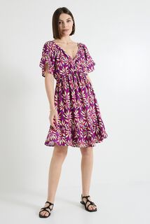 Robe col V imprimée femme