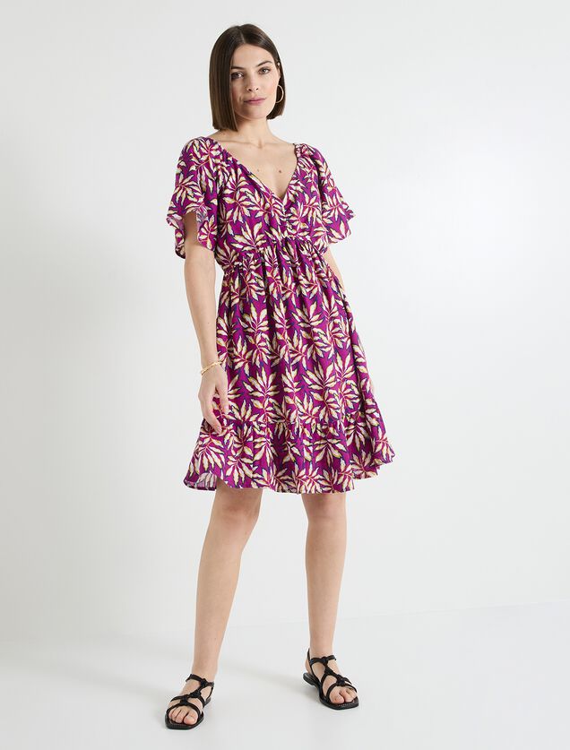Robe col V imprimée femme