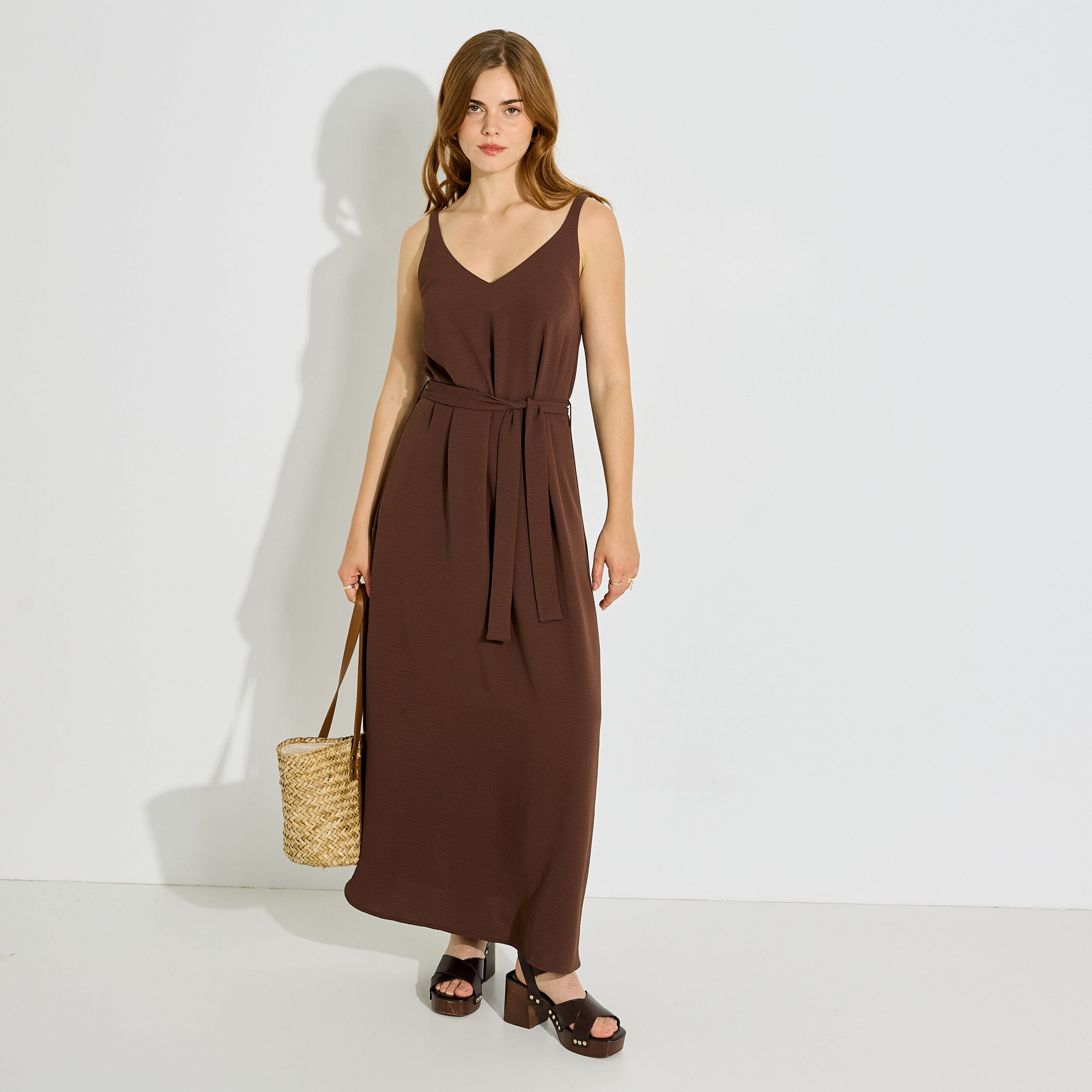 Robe longue unie infroissable &agrave; nouer