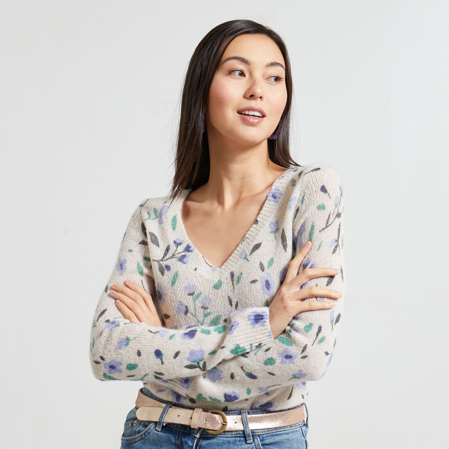 Pull fleuri femme