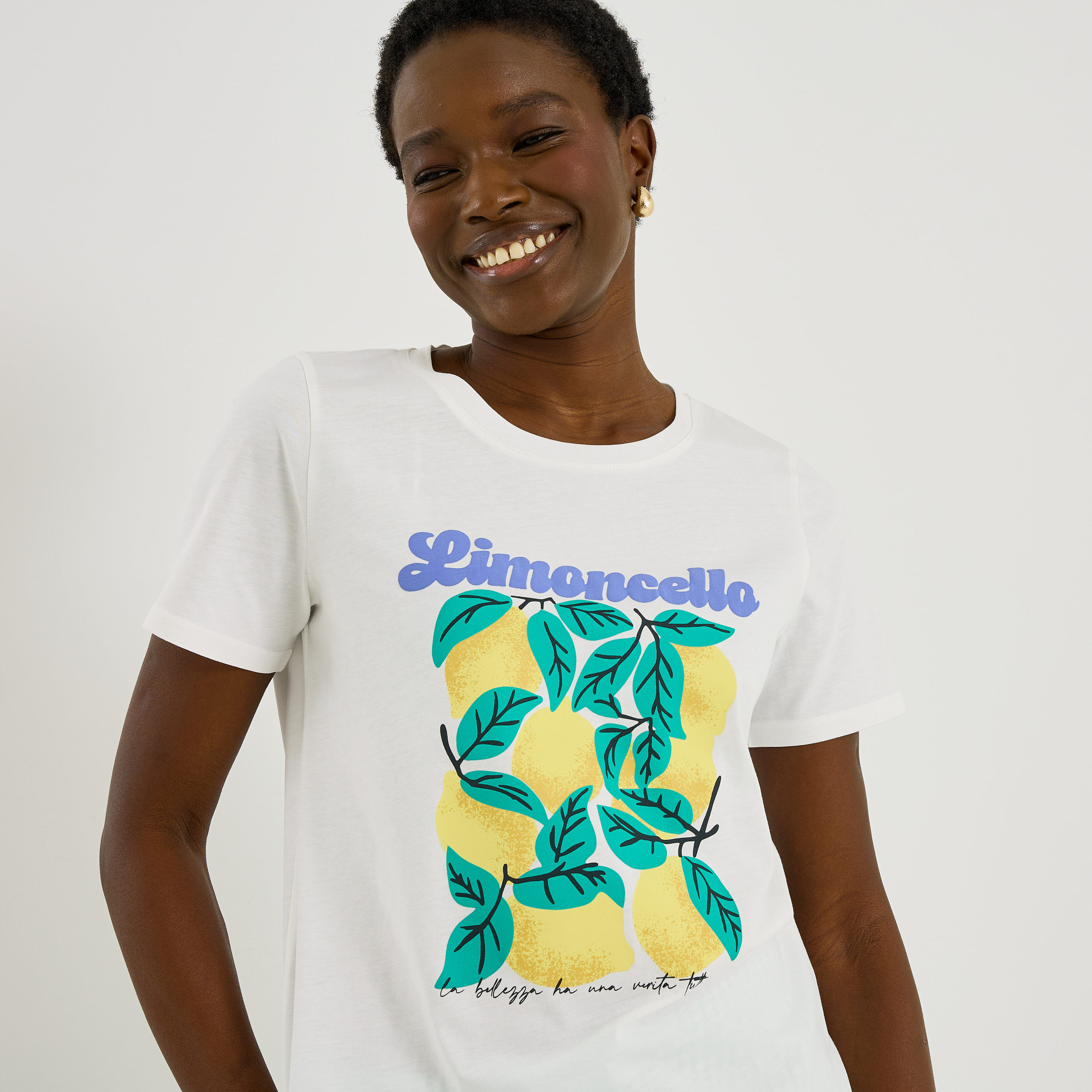 T-shirt col rond imprim&eacute; citron femme