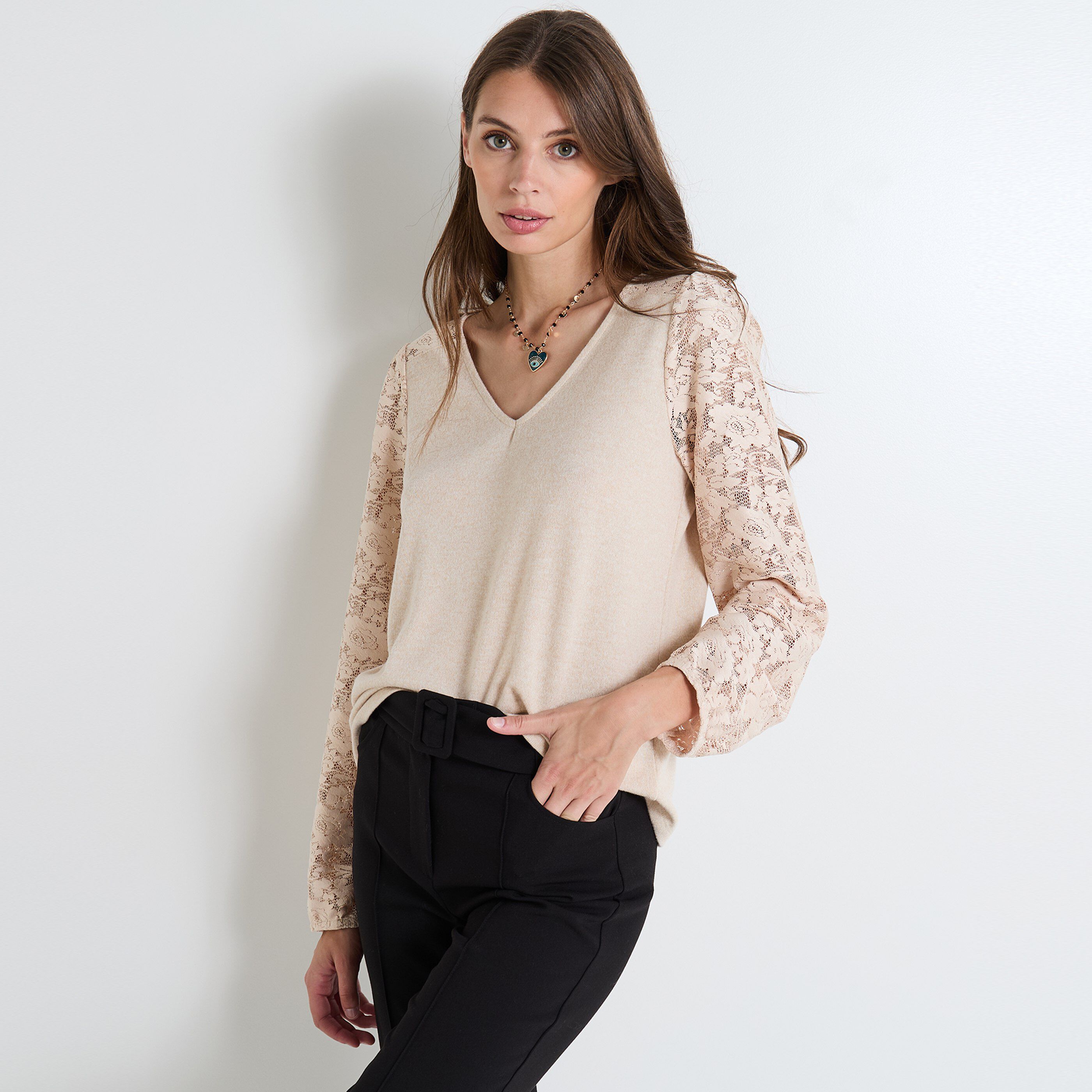 T shirt manches longues femme BEIGE Graindemalice