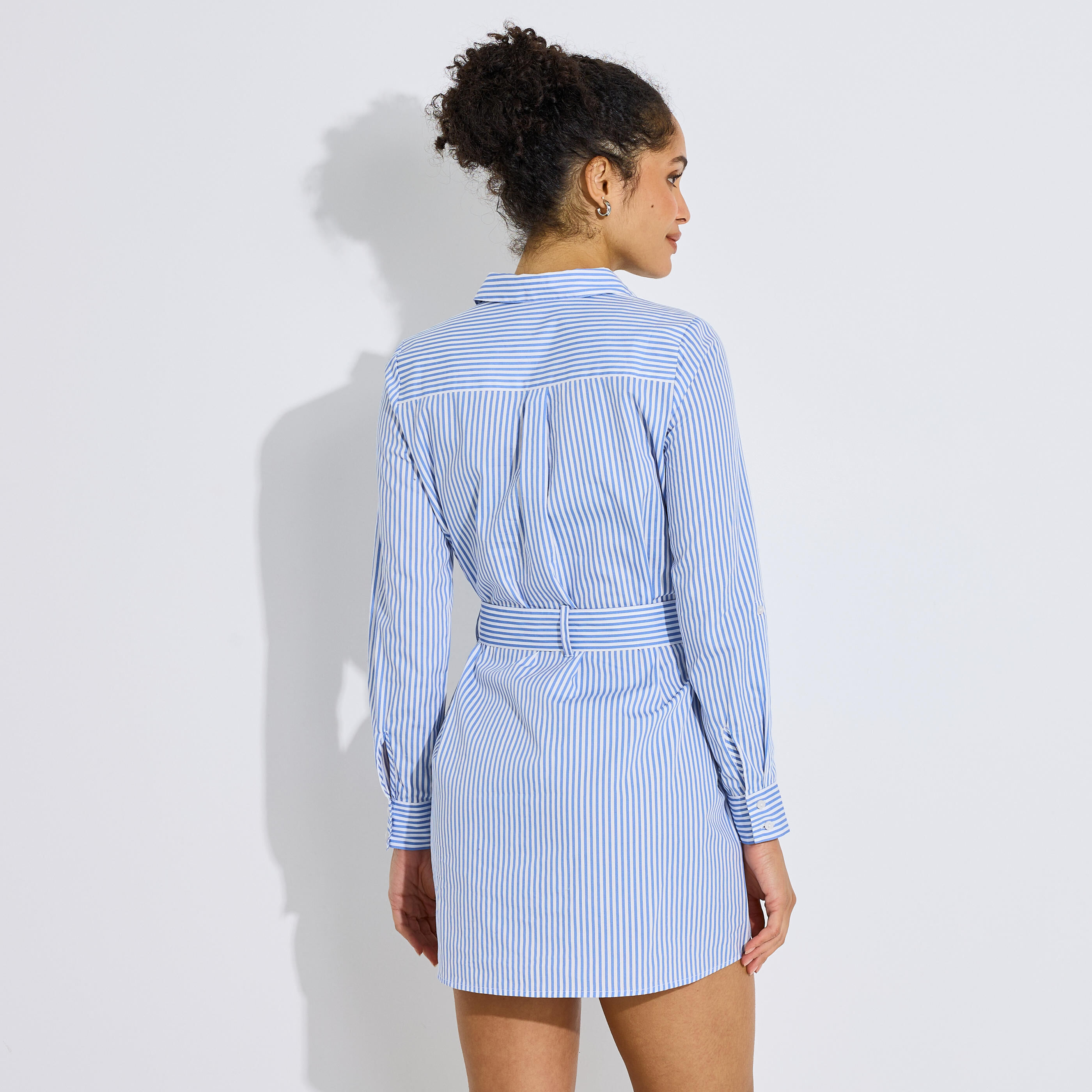 Robe chemisier ray&eacute;e manches longues