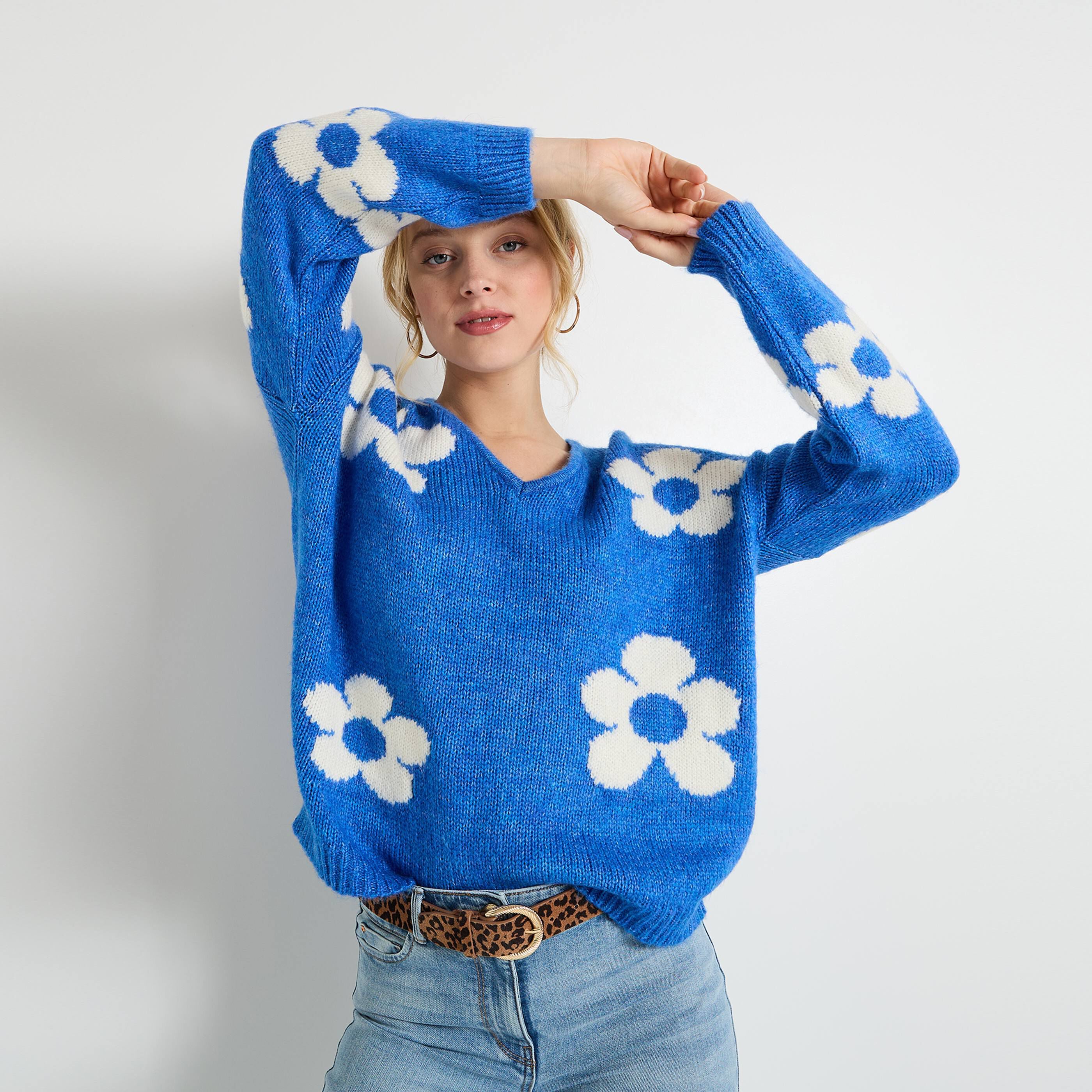 Pull col V femme