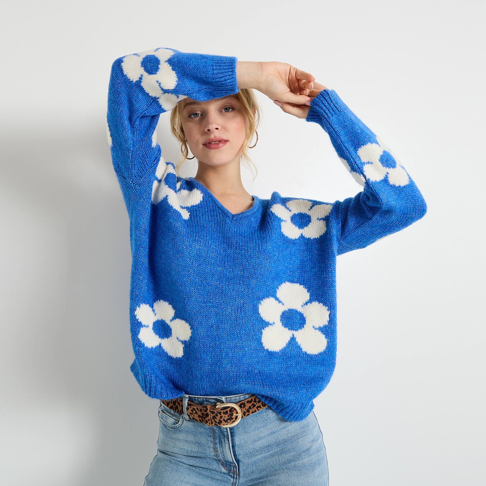 Pull col V femme