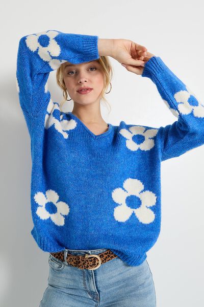 Pull col V femme