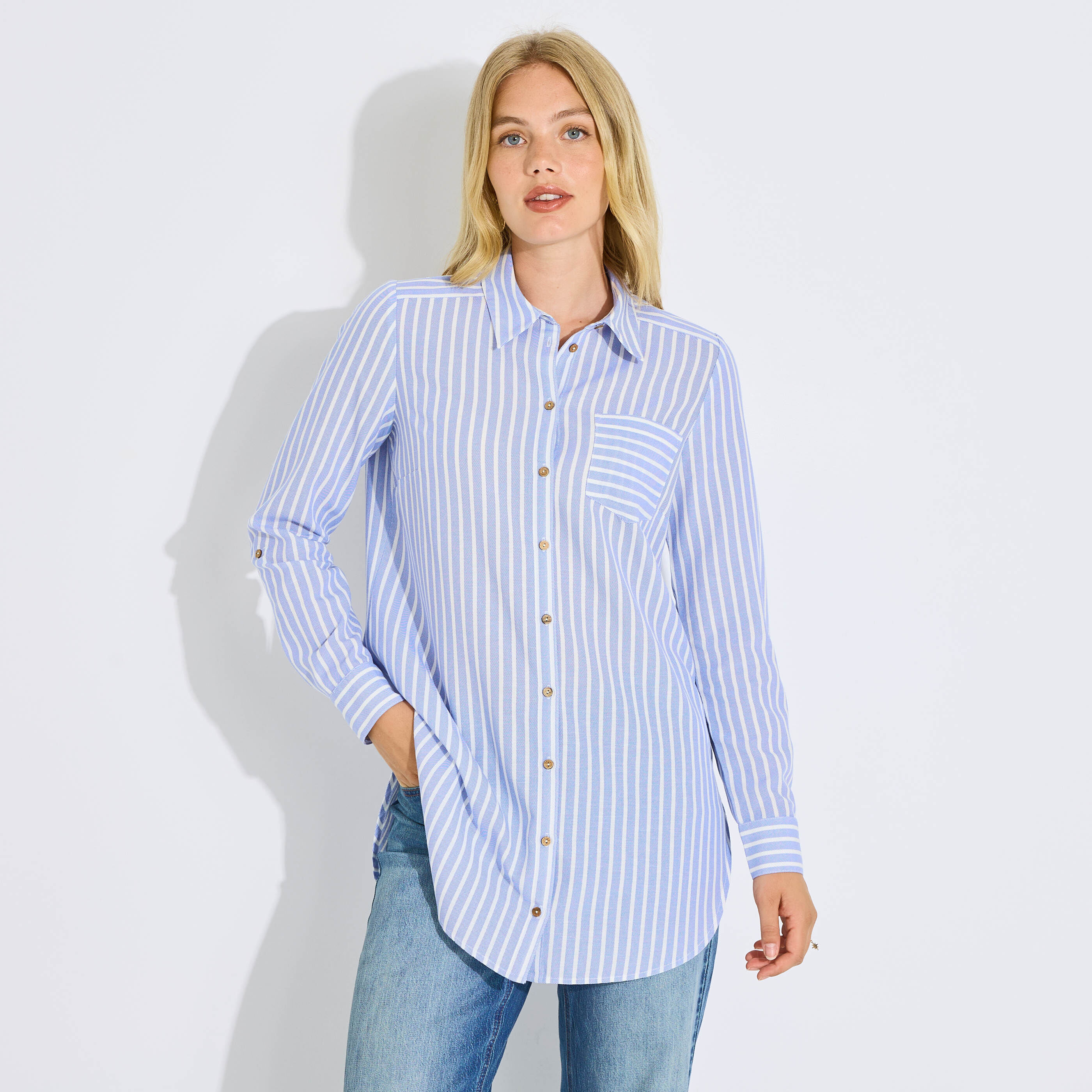 Chemise longue &agrave; rayures femme