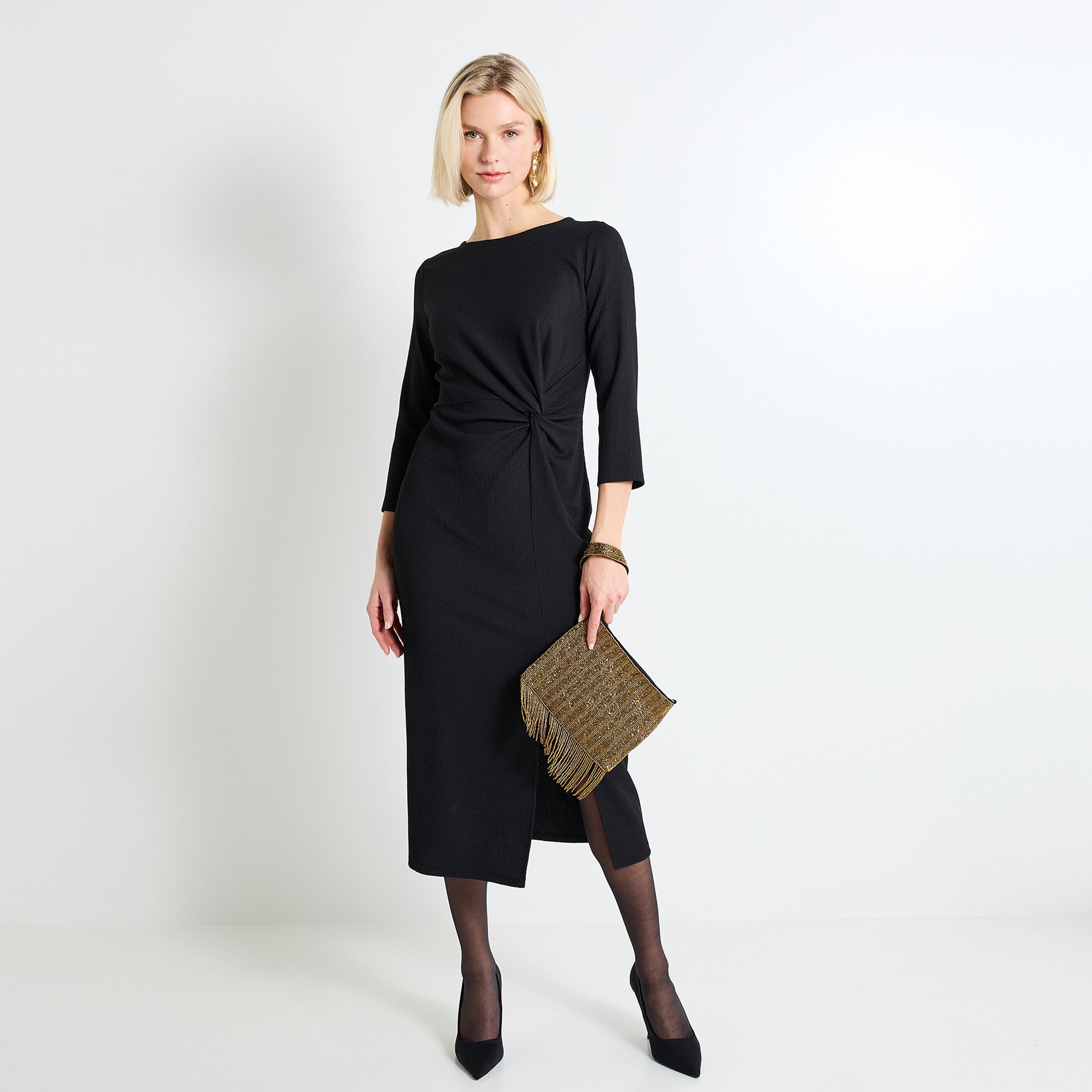 Robe longue drap&eacute;e femme