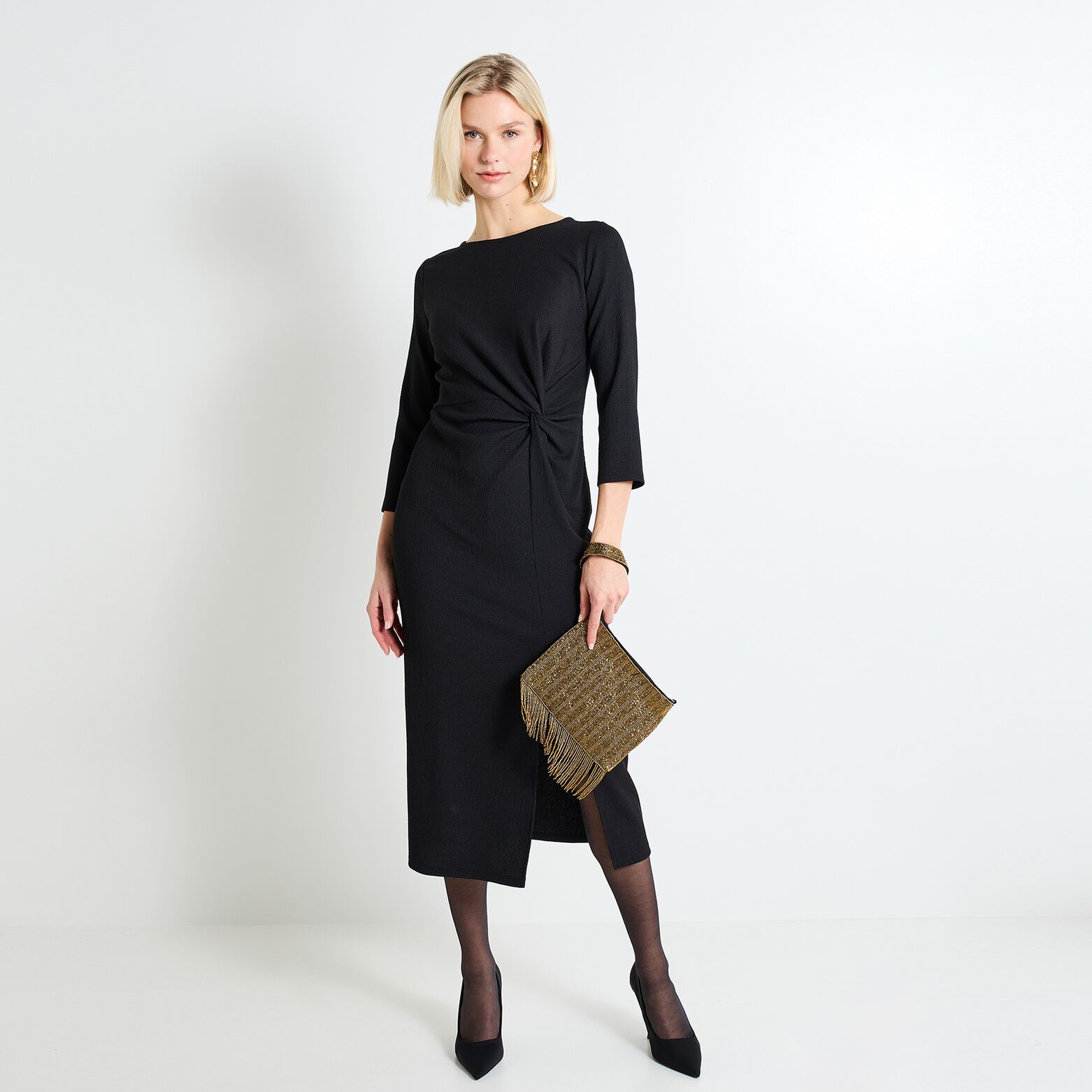 Robe longue drapée femme