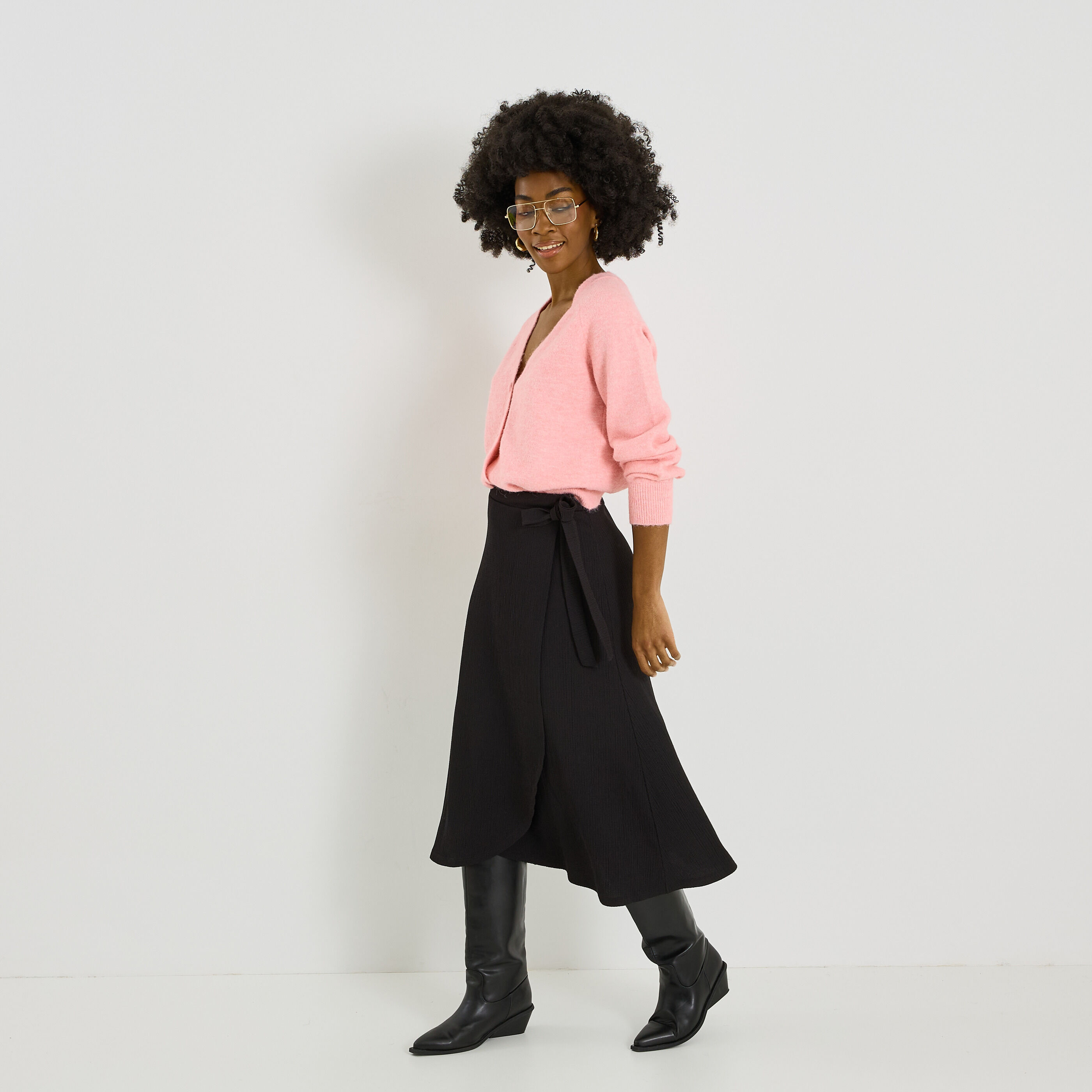 Jupe portefeuille mi-longue en maille 