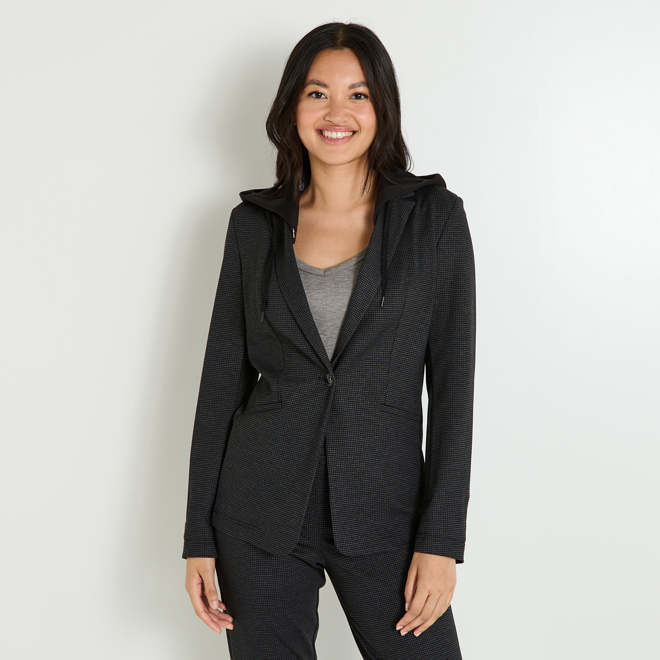 Blazer en maille capuche amovible femme