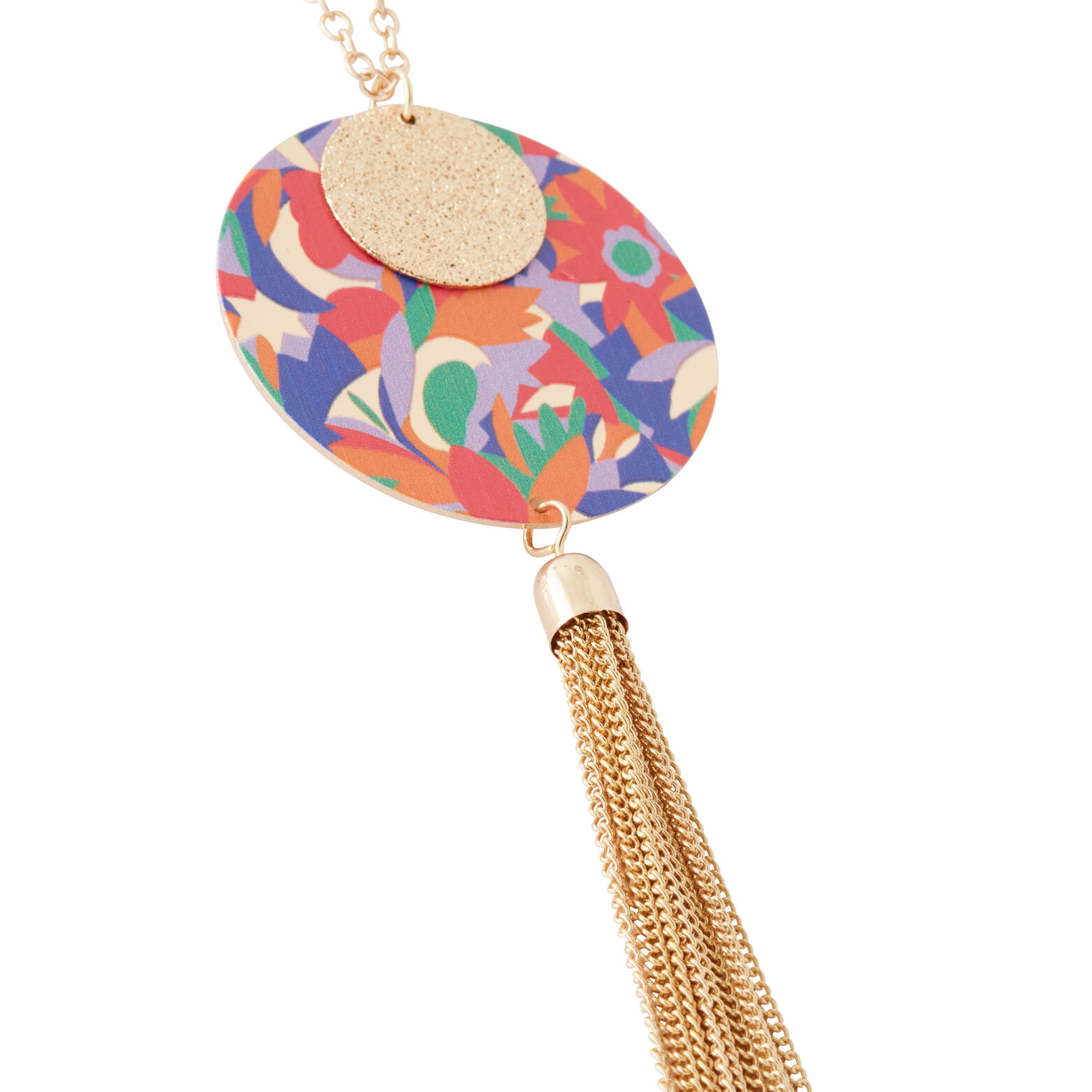 Collier disques imprimés avec pompon 