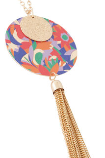 Collier disques imprimés avec pompon 