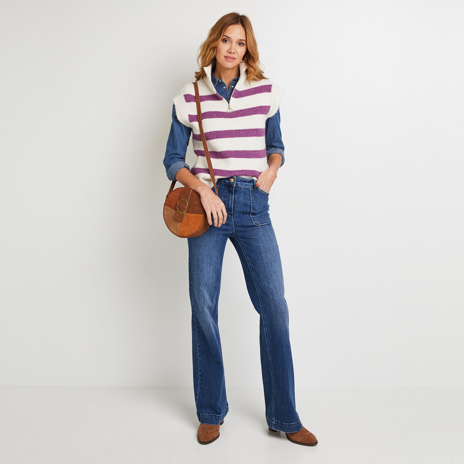 Pull sans manches rayé femme