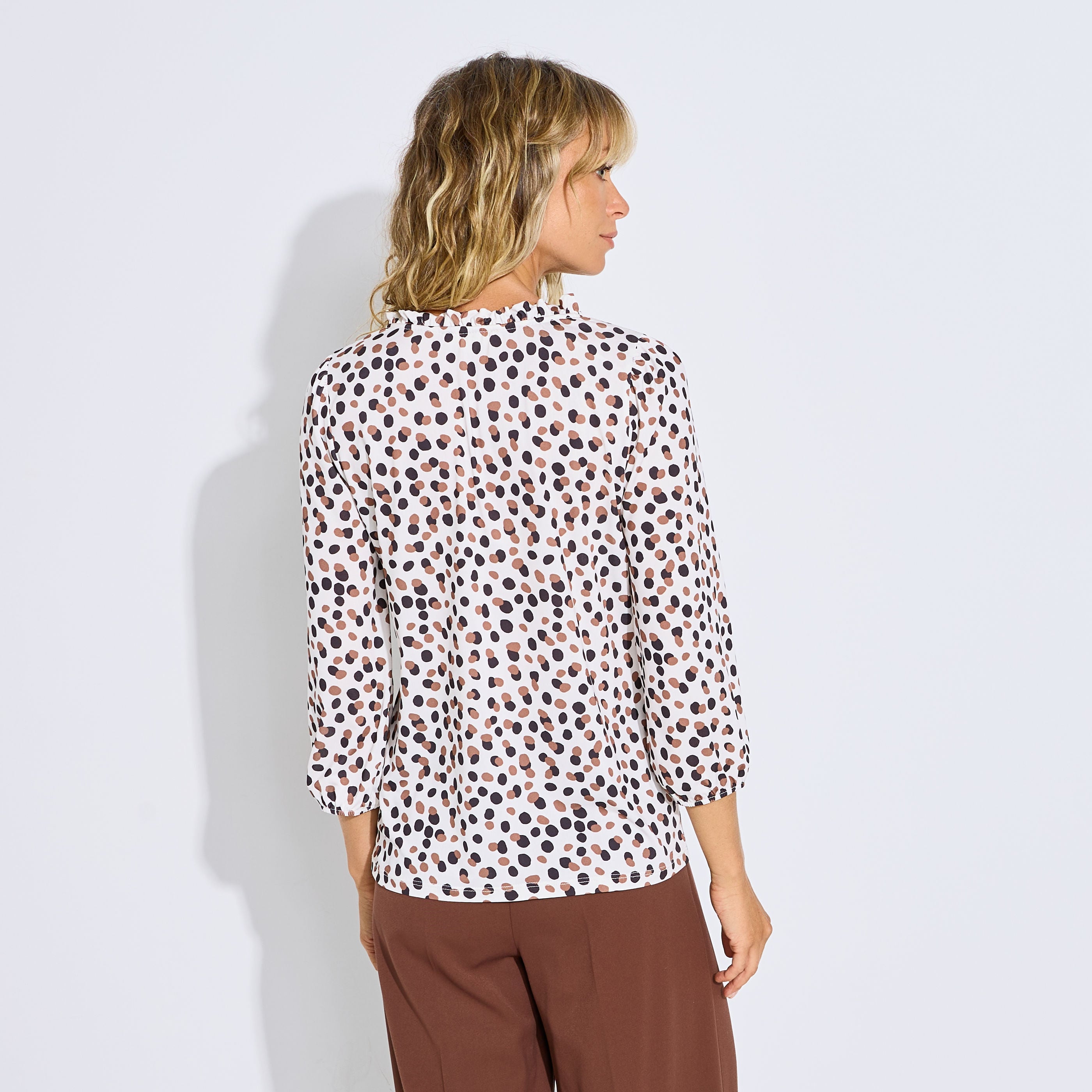Blouse fluide col V imprim&eacute; femme