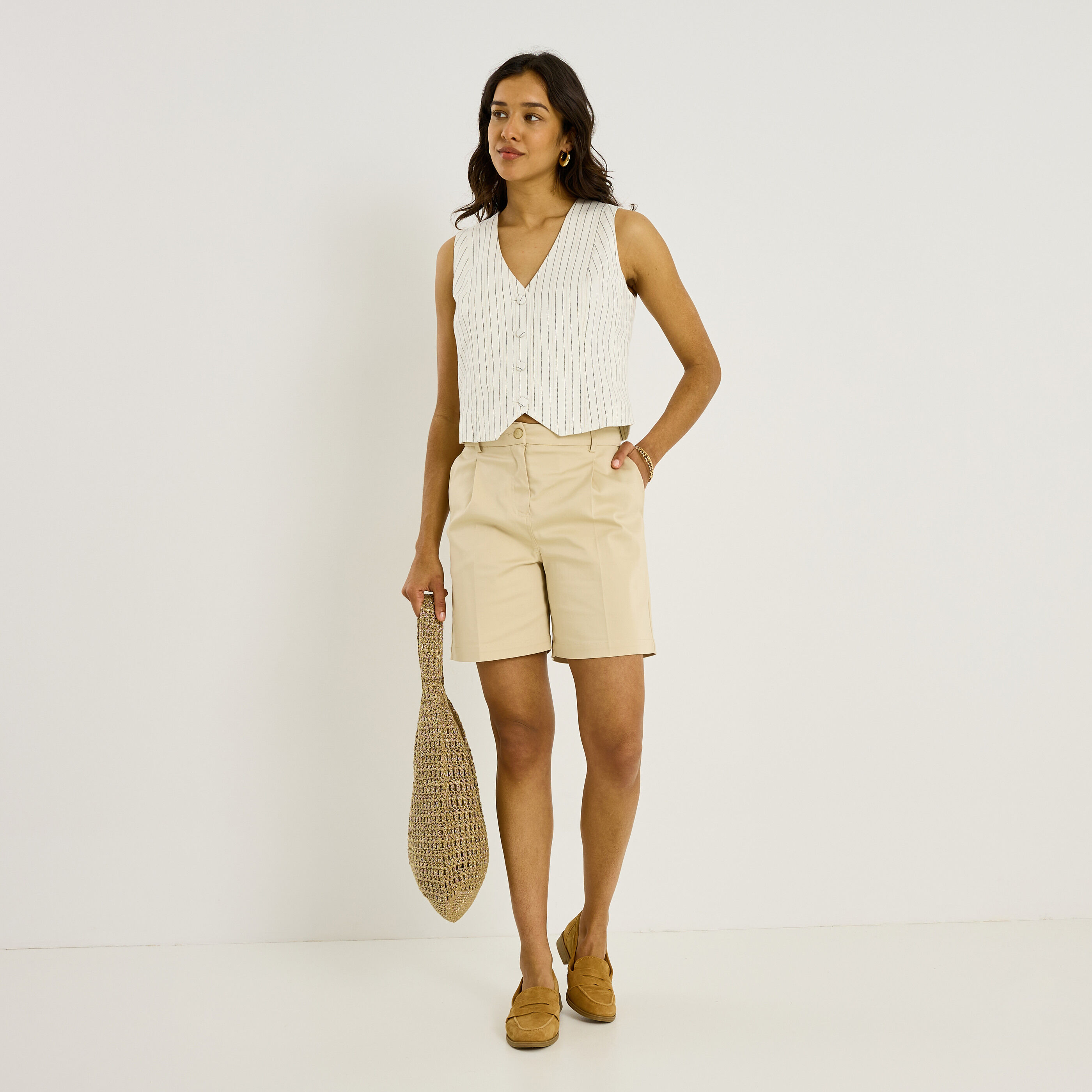 Short tailleur &agrave; pinces femme