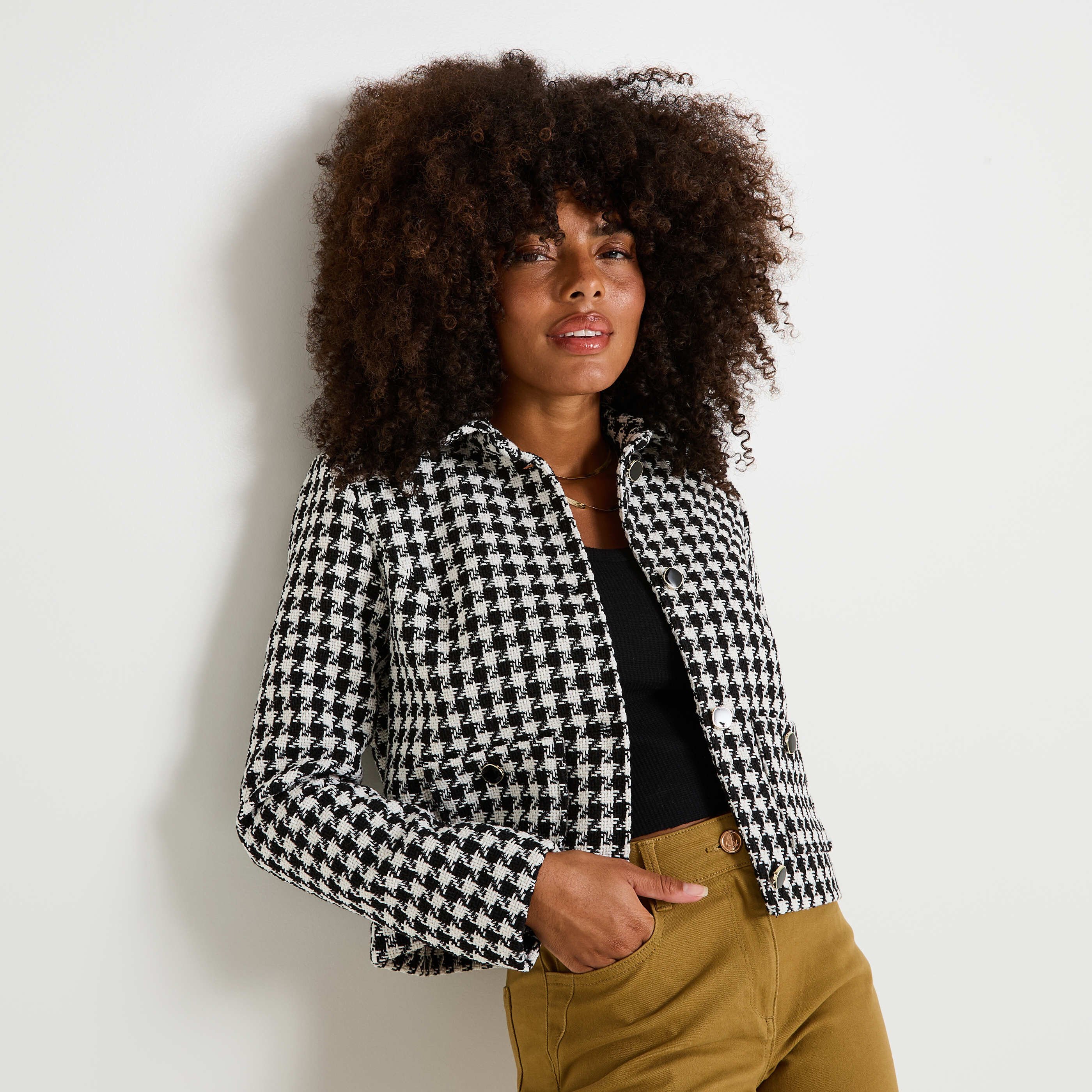 Veste tweed col chemise femme