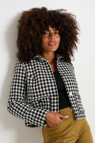 Veste tweed col chemise femme