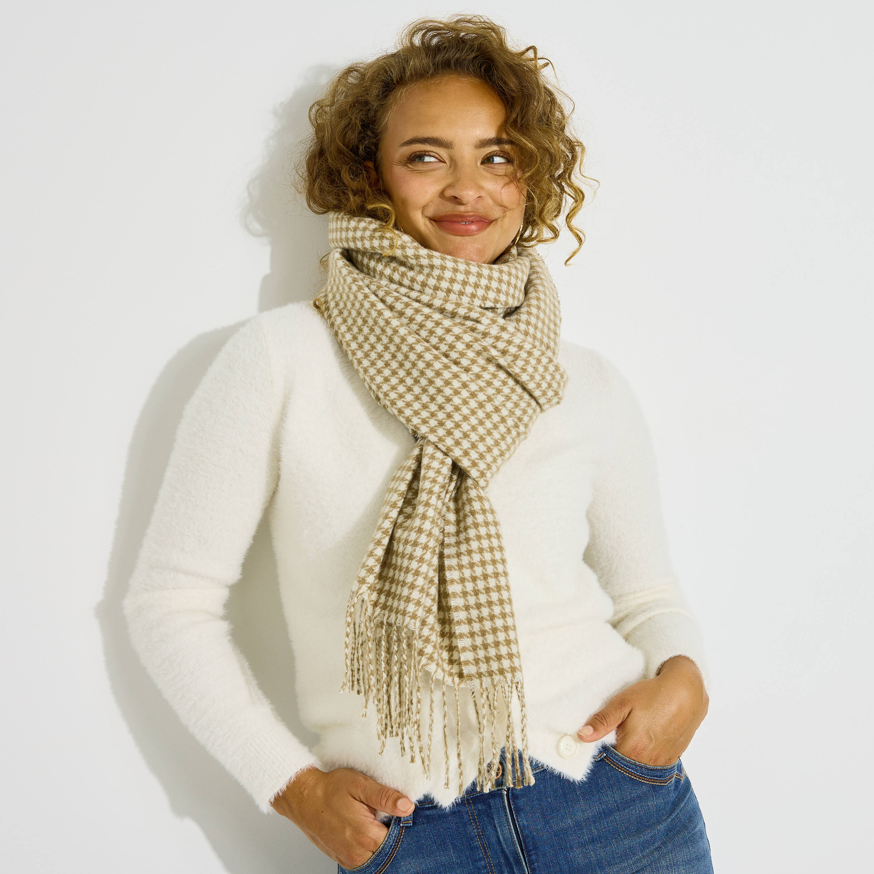 Echarpe motif pied-de-poule femme
