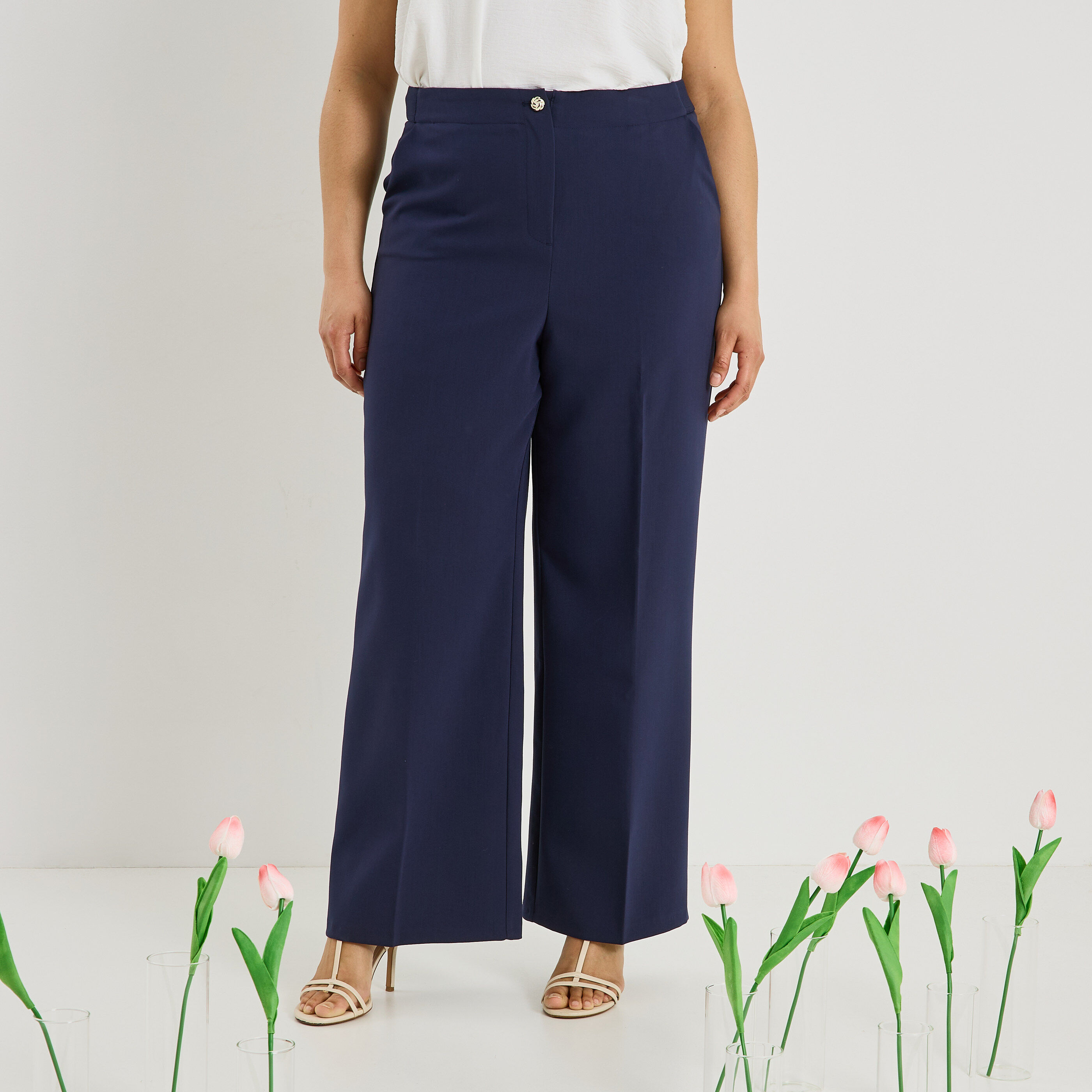 Pantalon large taille &eacute;lastiqu&eacute;e femme