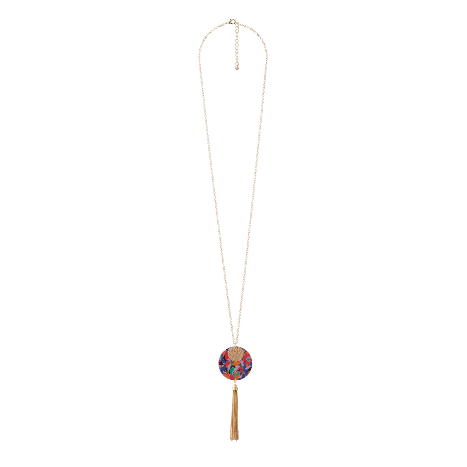 Collier disques imprimés avec pompon 