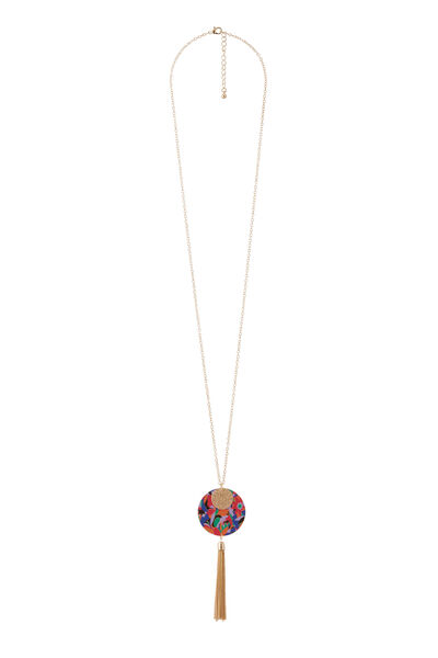 Collier disques imprimés avec pompon 