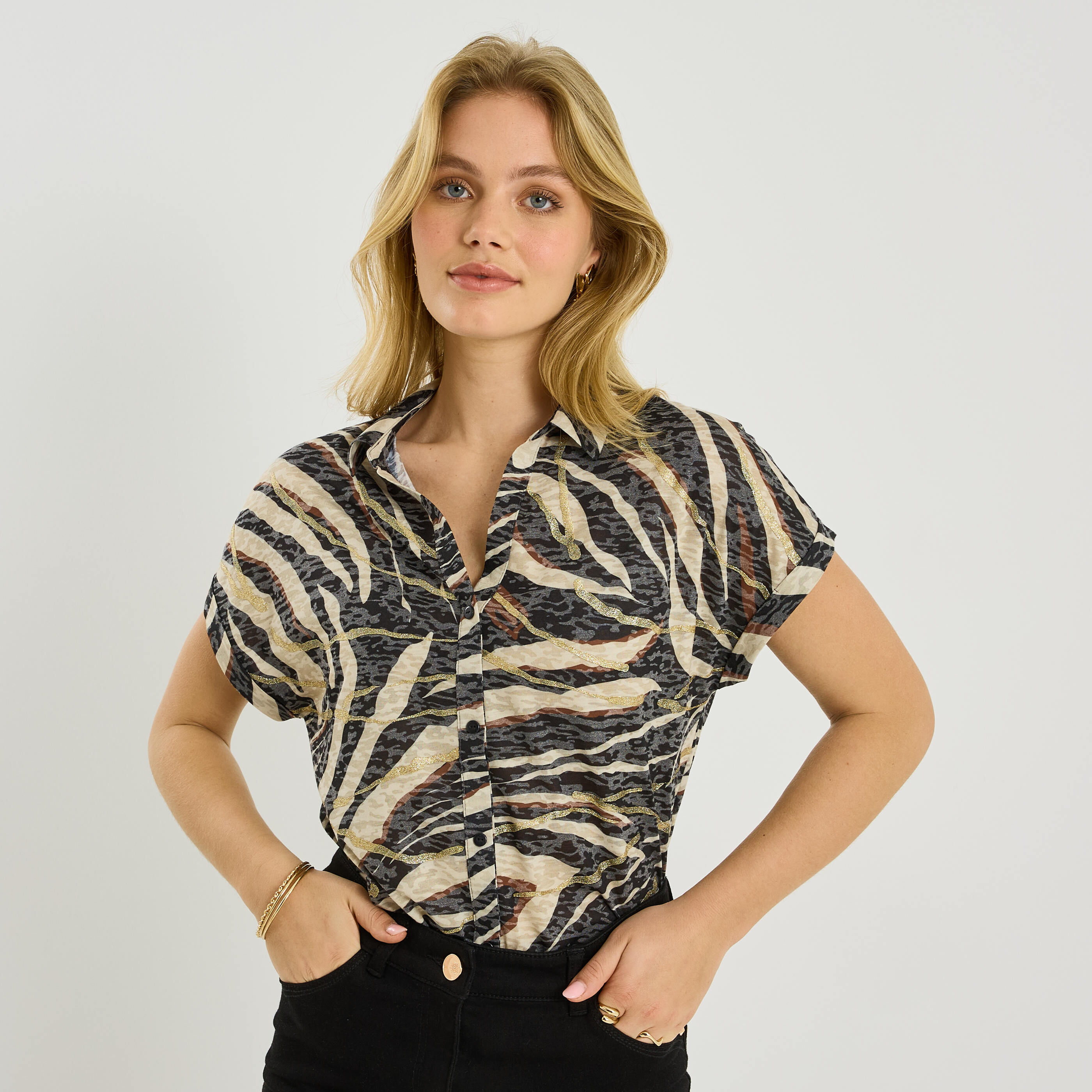 Chemise maille imprim&eacute; z&eacute;br&eacute; femme