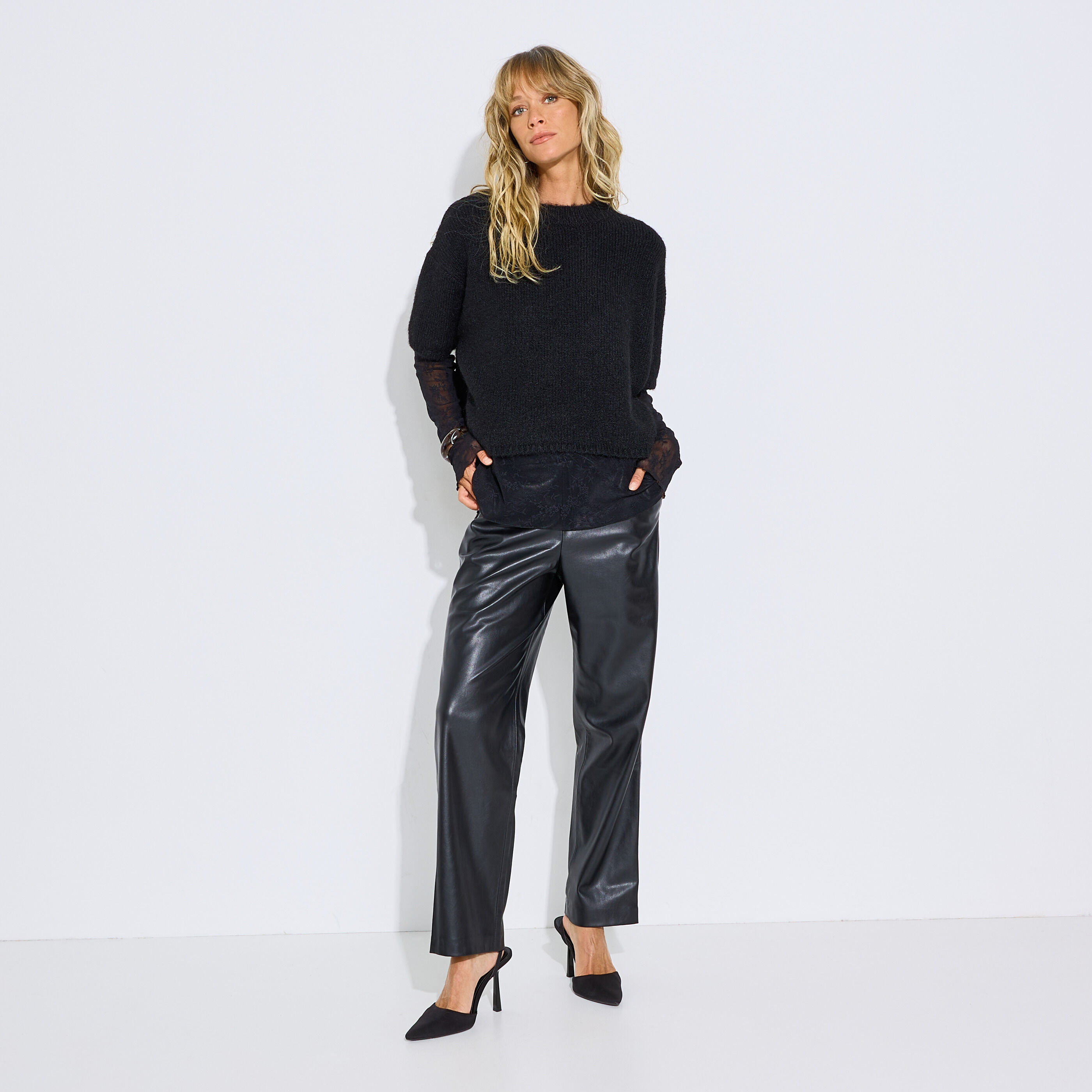 Pull oversize &agrave; manches courtes femme