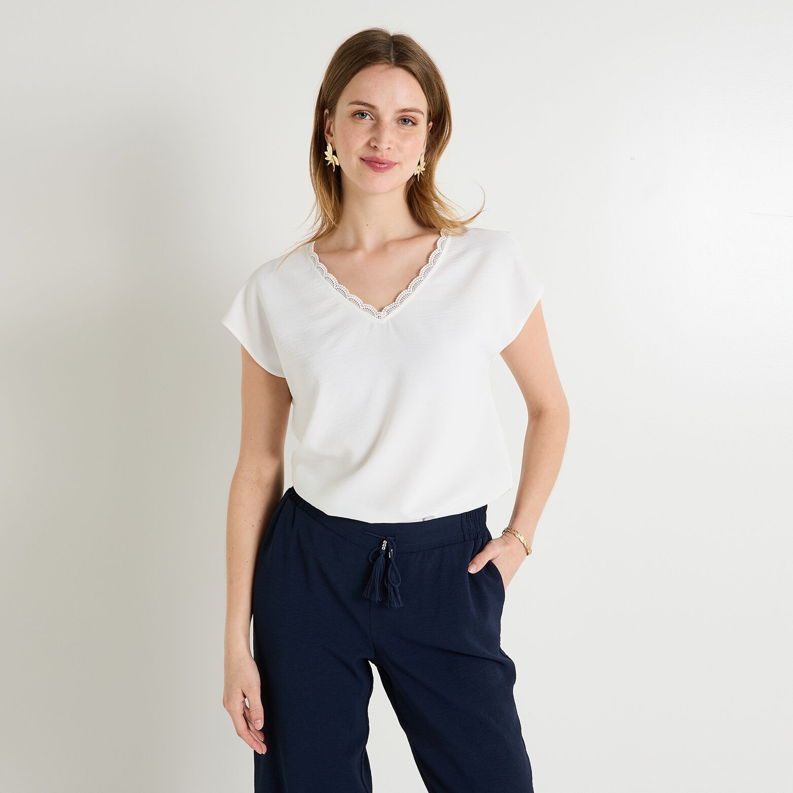 Blouse col V femme