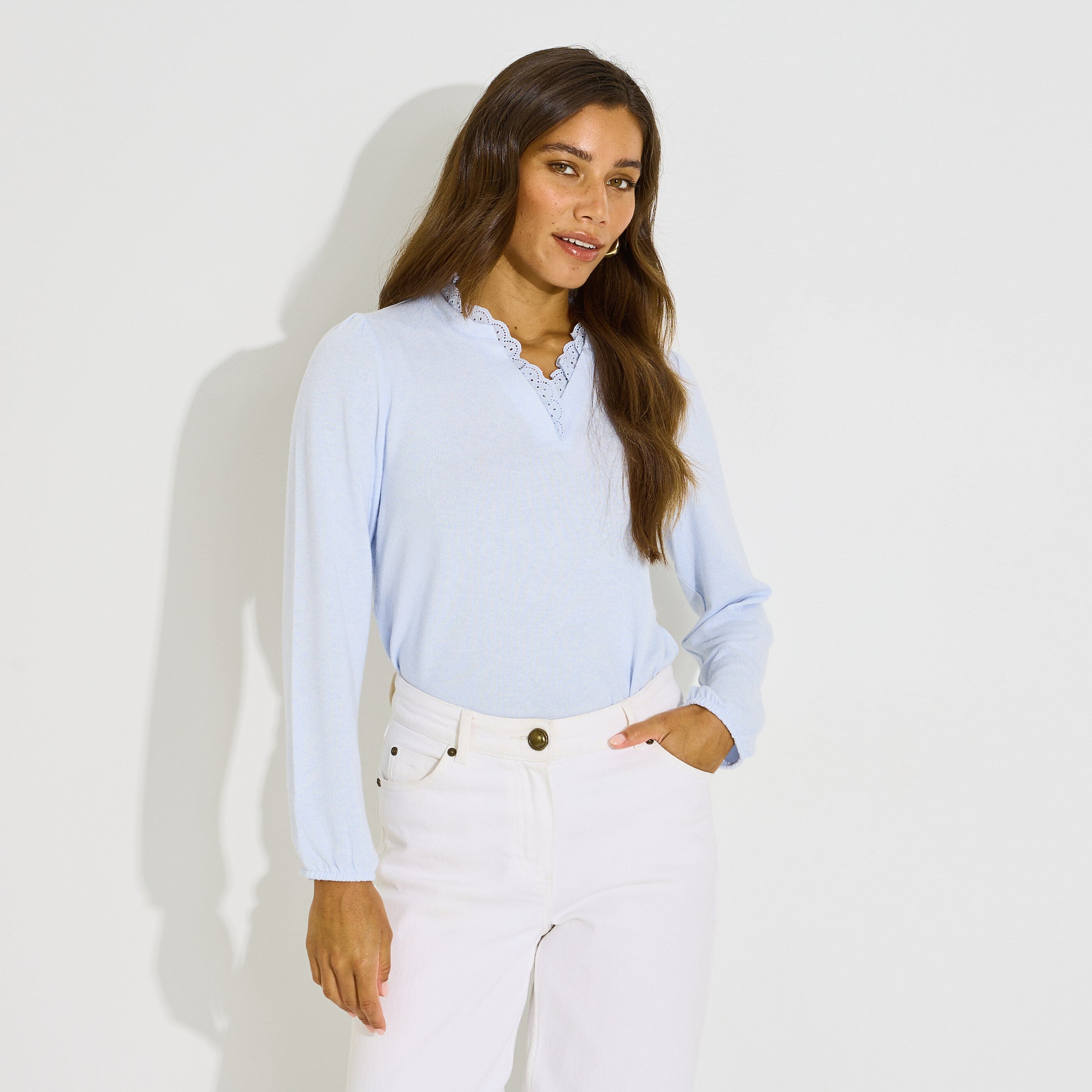 T-shirt uni col mao femme