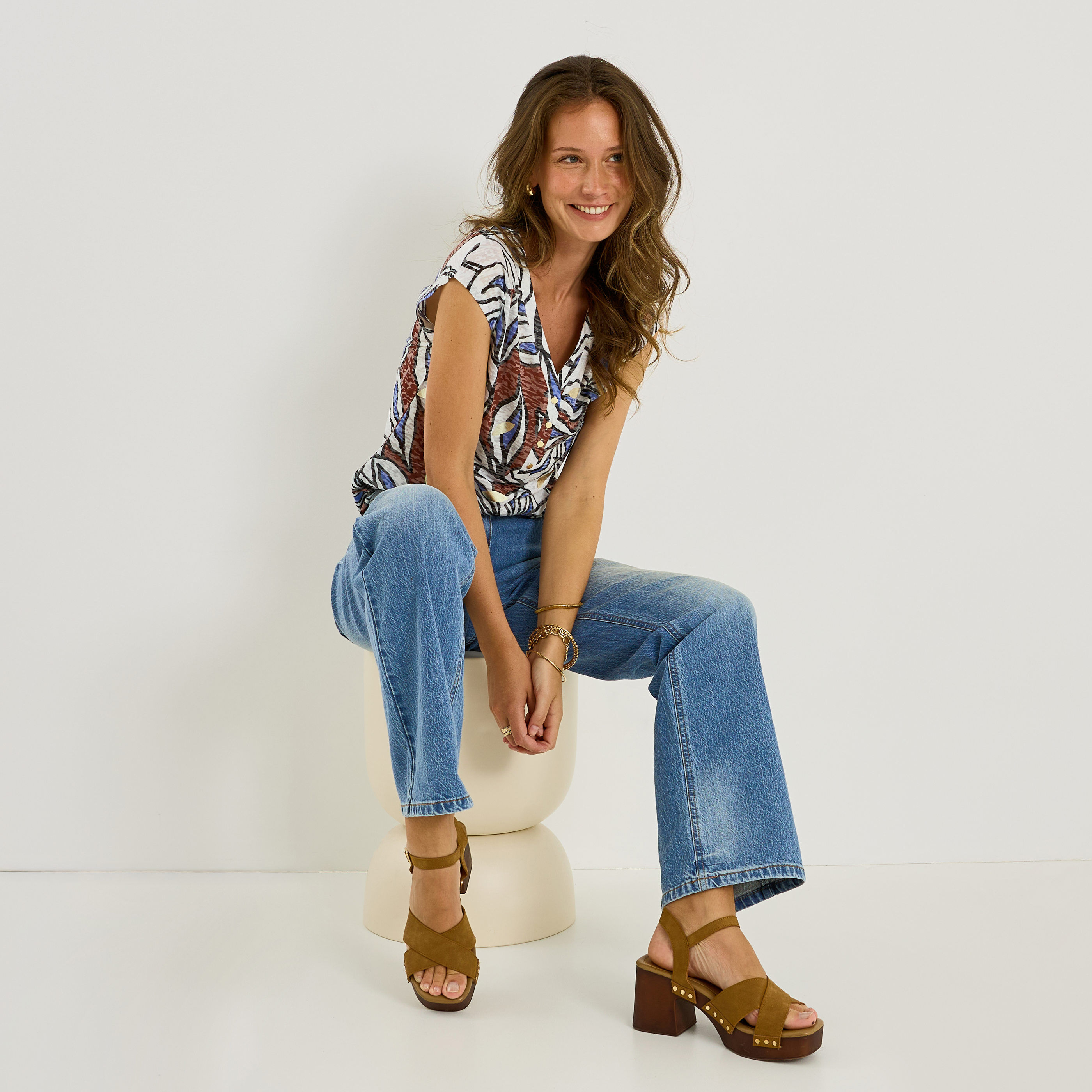 T-shirt imprim&eacute; feuillage femme