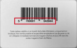 Dos d'une carte cadeau physique