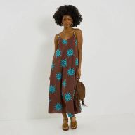 Robe longue imprimée à fines bretelles