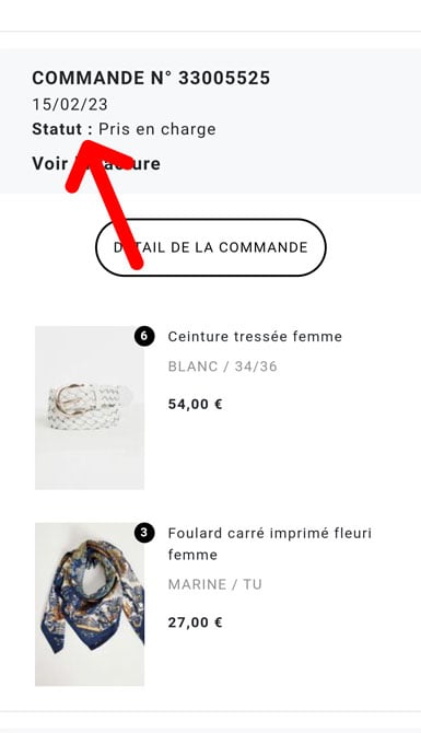 Le statut de la commande