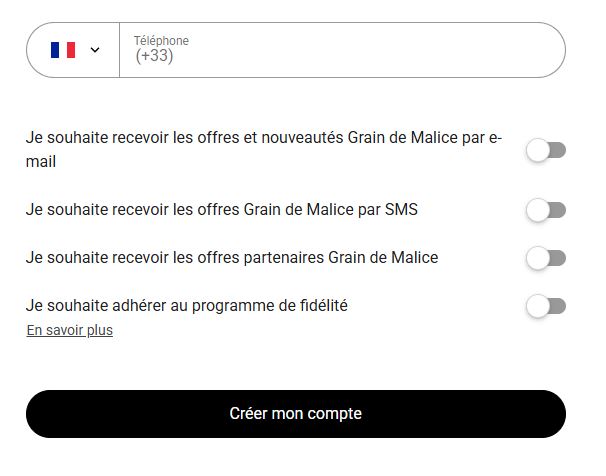 Activer les offres par e-mails et SMS dans le formulaire de création de compte