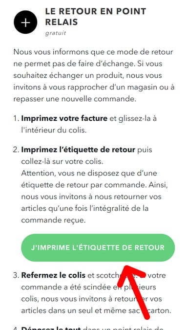 J'imprime l'étiquette de retour