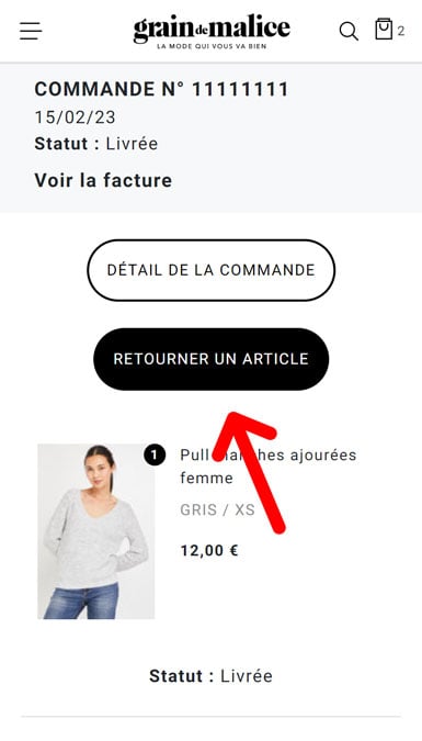 Cliquez sur Retourner un article