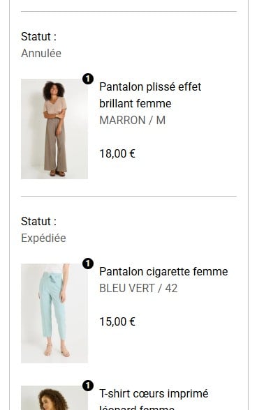 Etat d'une commande en rupture partielle