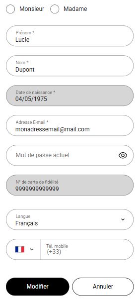 Formulaire de modification du profil